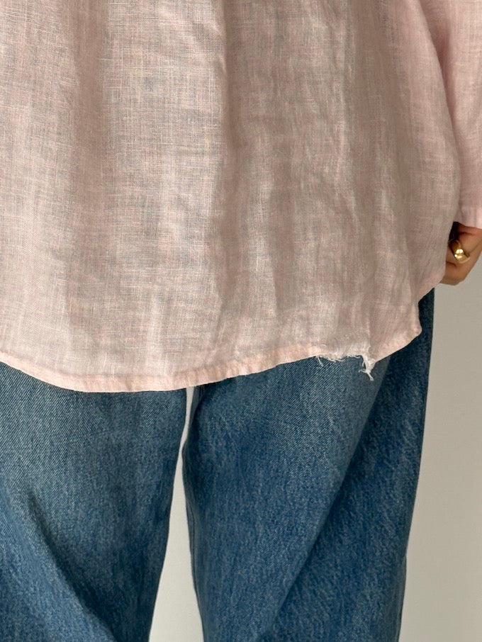 Vintage Linen Oversized Popover Shirt in Soft Pink 6663