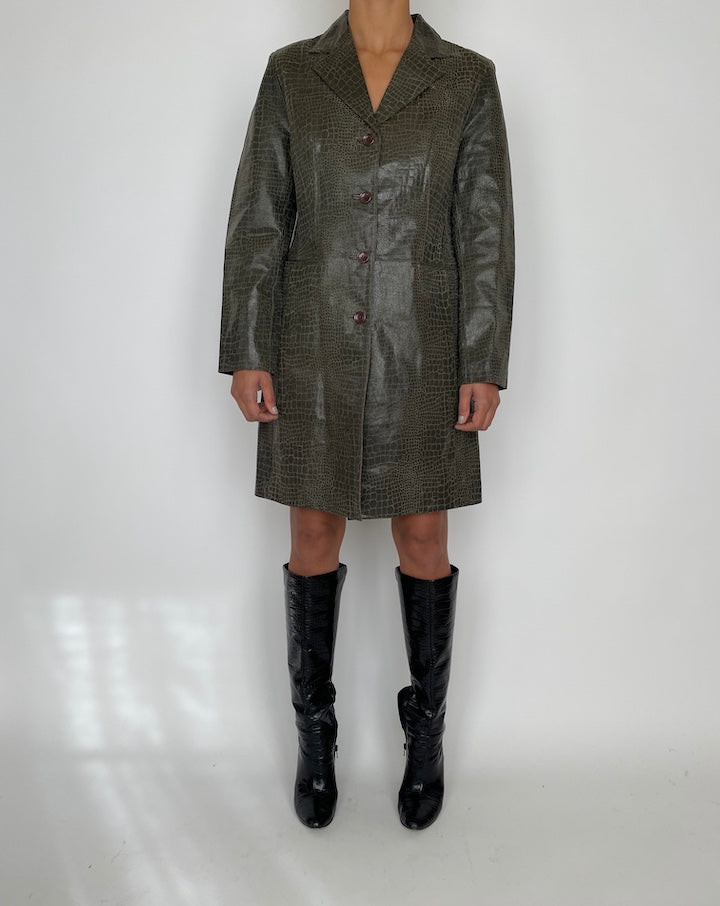 VINTAGE GREEN CROC LEATHER JACKET 2456