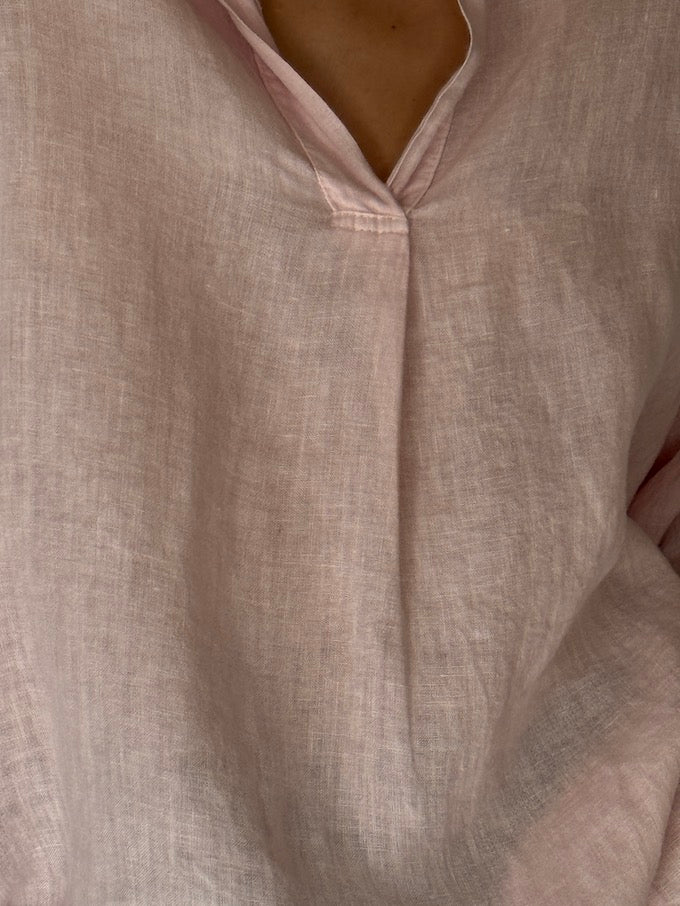 Vintage Linen Oversized Popover Shirt in Soft Pink 6663