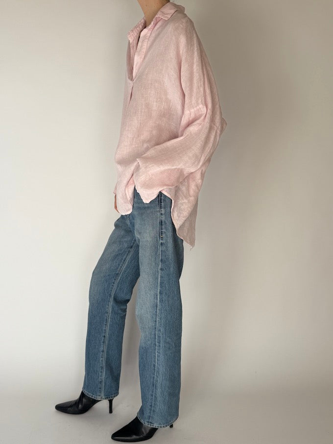 Vintage Linen Oversized Popover Shirt in Soft Pink 6663