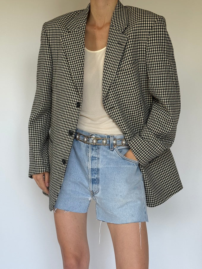 Vintage black and cream small checked blazer 6352