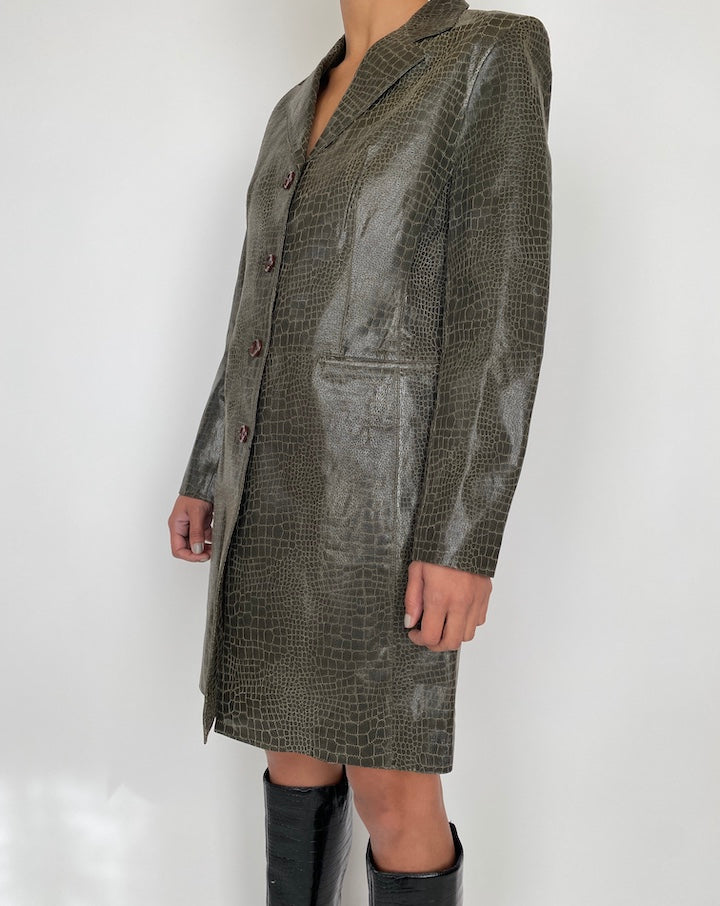 VINTAGE GREEN CROC LEATHER JACKET 2456