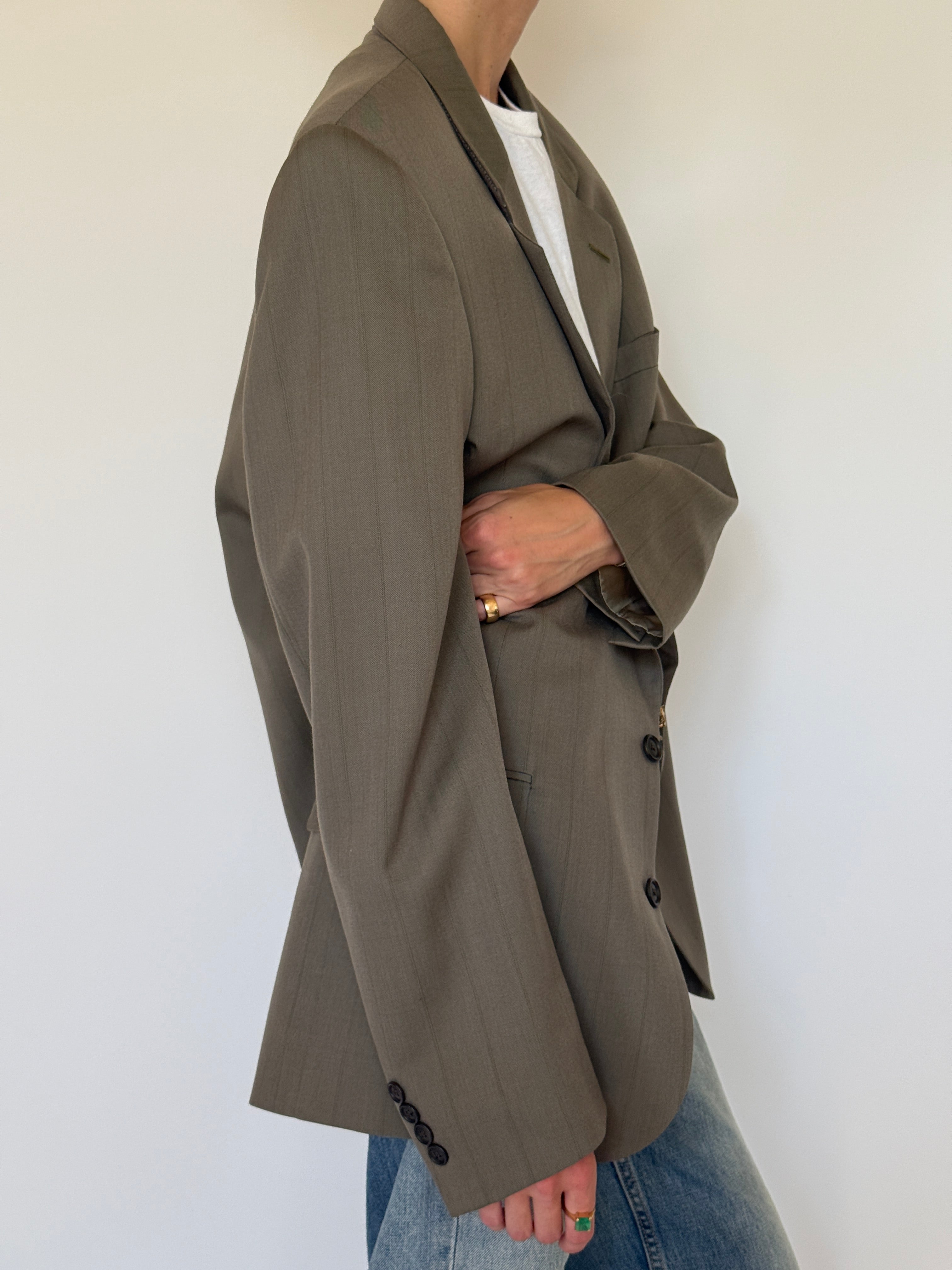 Vintage Oversized Pinstripe Blazer Taupe 7515