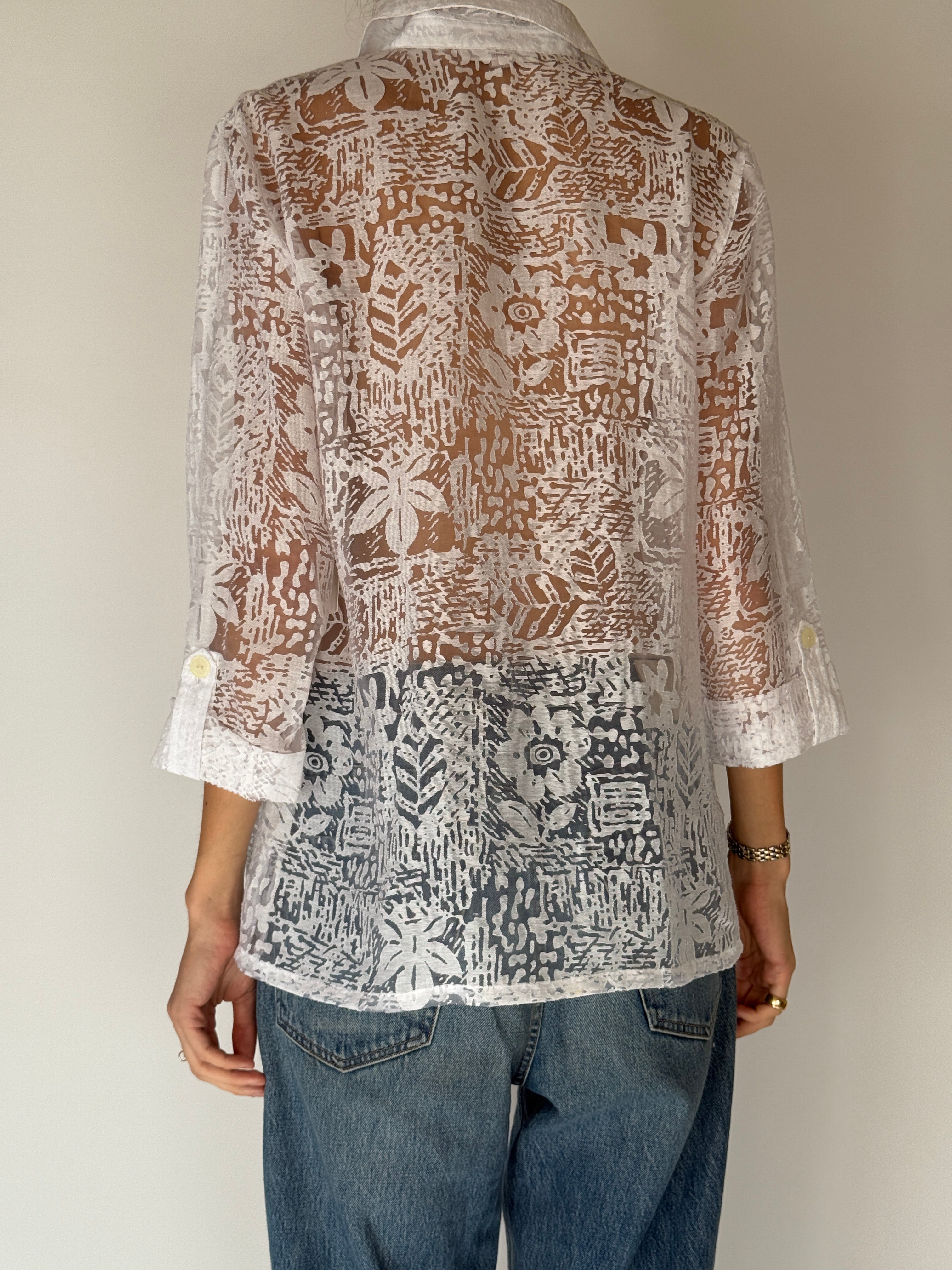 Sheer White Textured Floral Blouse 6664