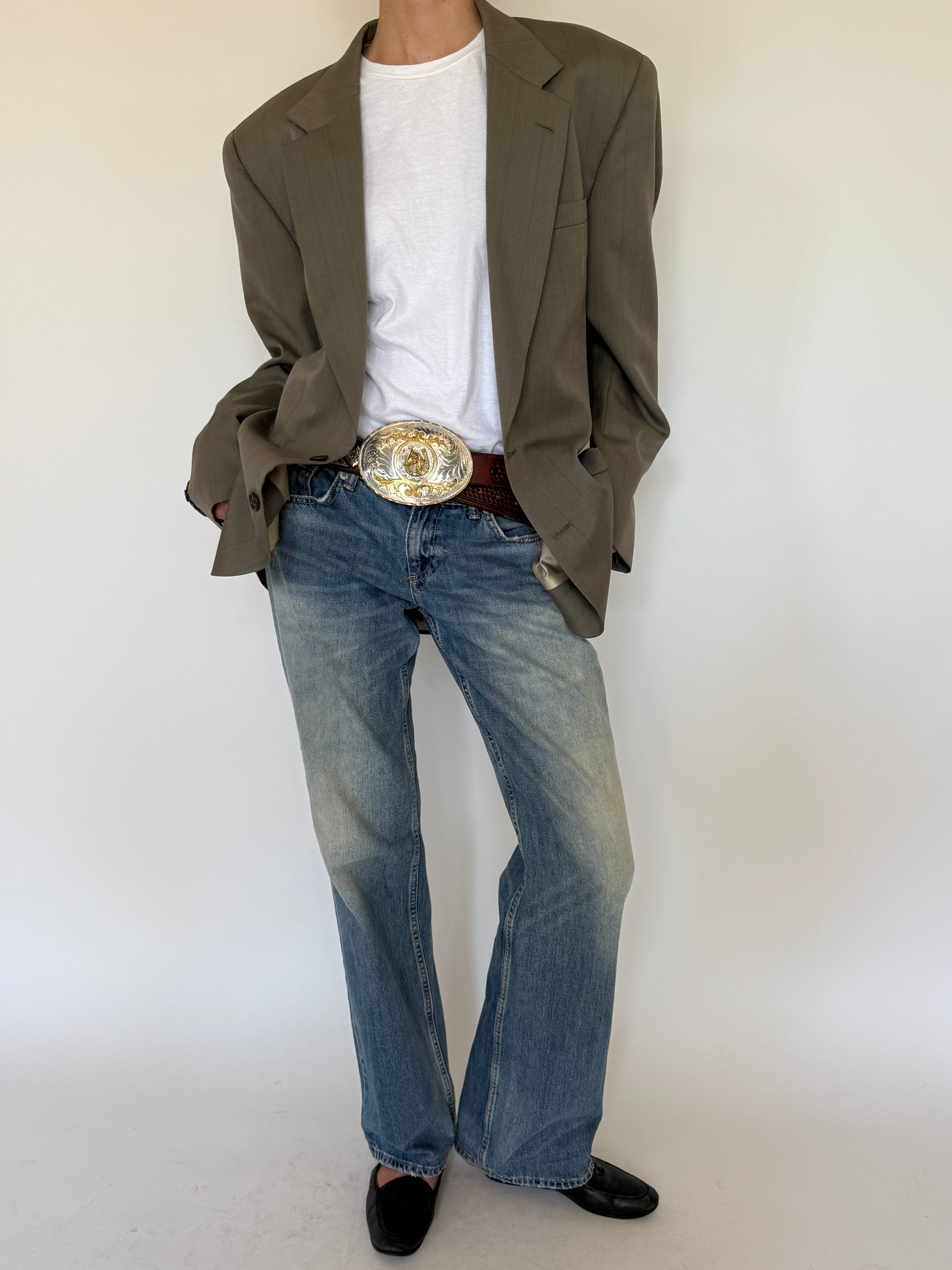 Vintage Oversized Pinstripe Blazer Taupe 7515