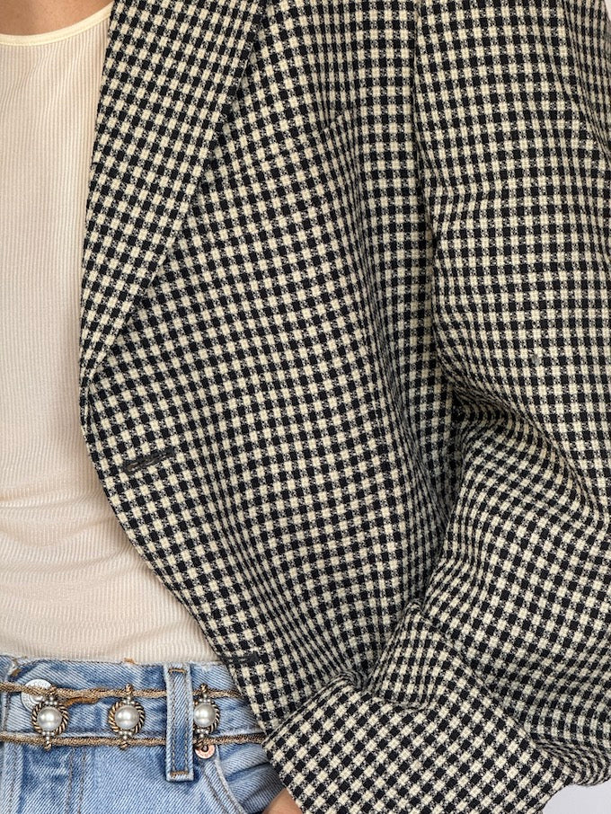 Vintage black and cream small checked blazer 6352