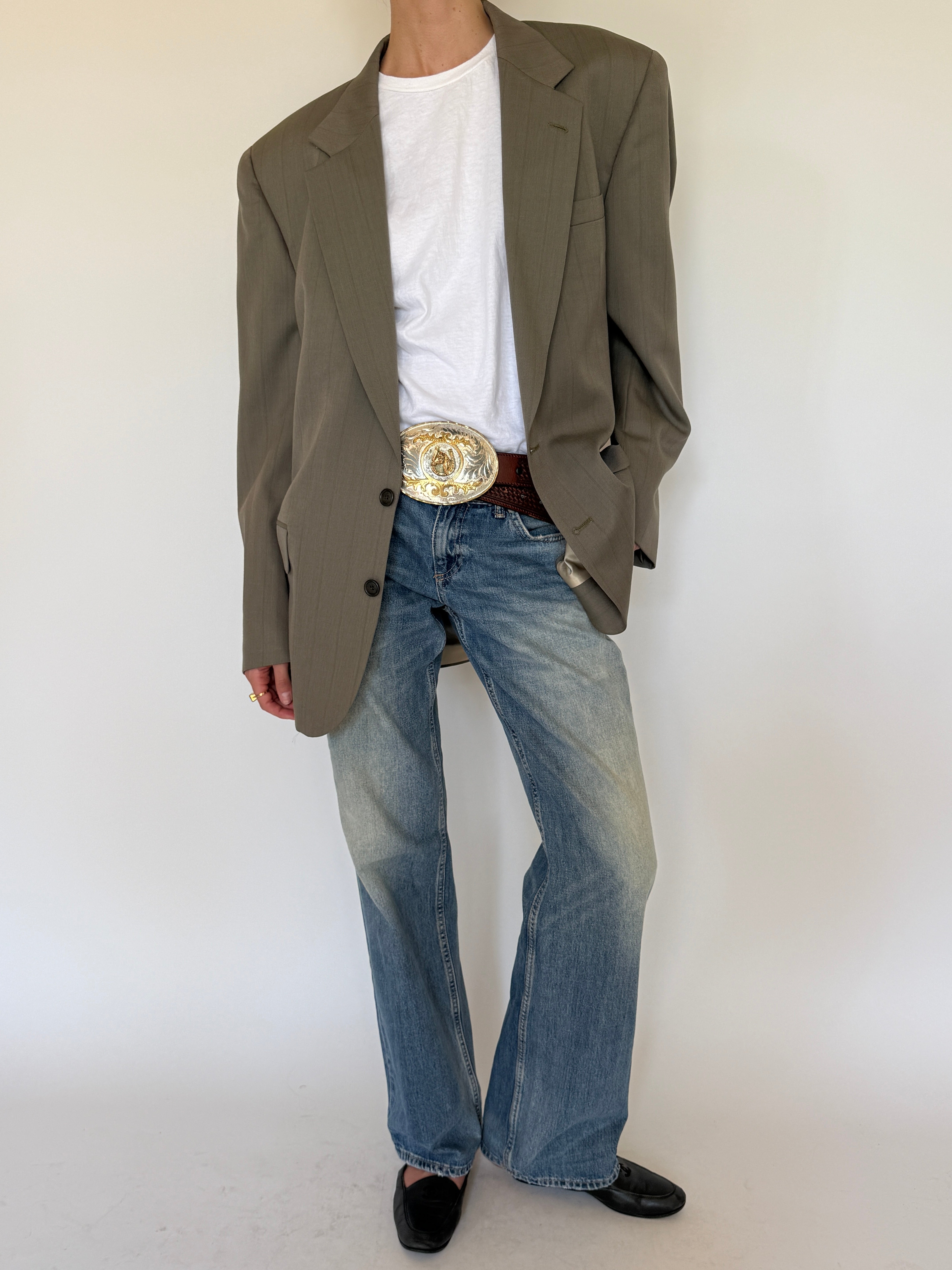 Vintage Oversized Pinstripe Blazer Taupe 7515