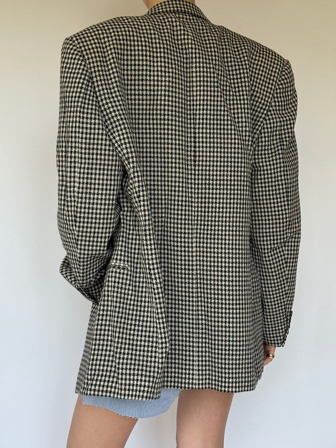 Vintage black and cream small checked blazer 6352