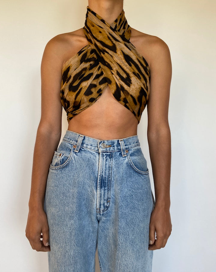 VINTAGE ANIMAL PRINTED SCARF TOP 1669
