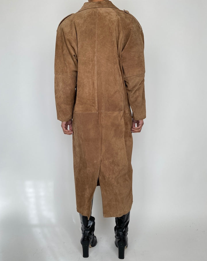 VINTAGE CAMEL COLORED SUEDE LEATHER COAT 2458