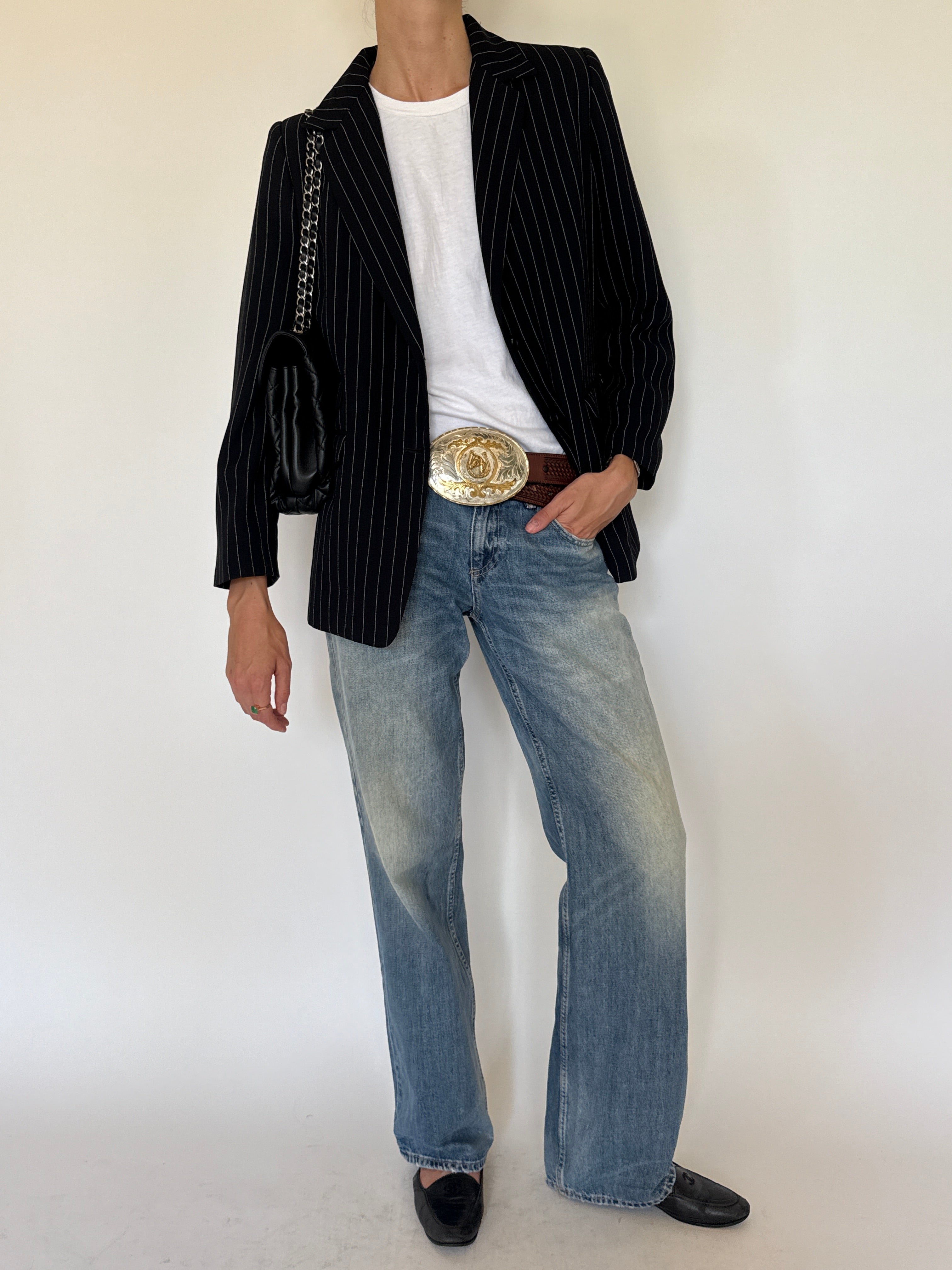 Vintage Pinstripe Blazer Black 6689