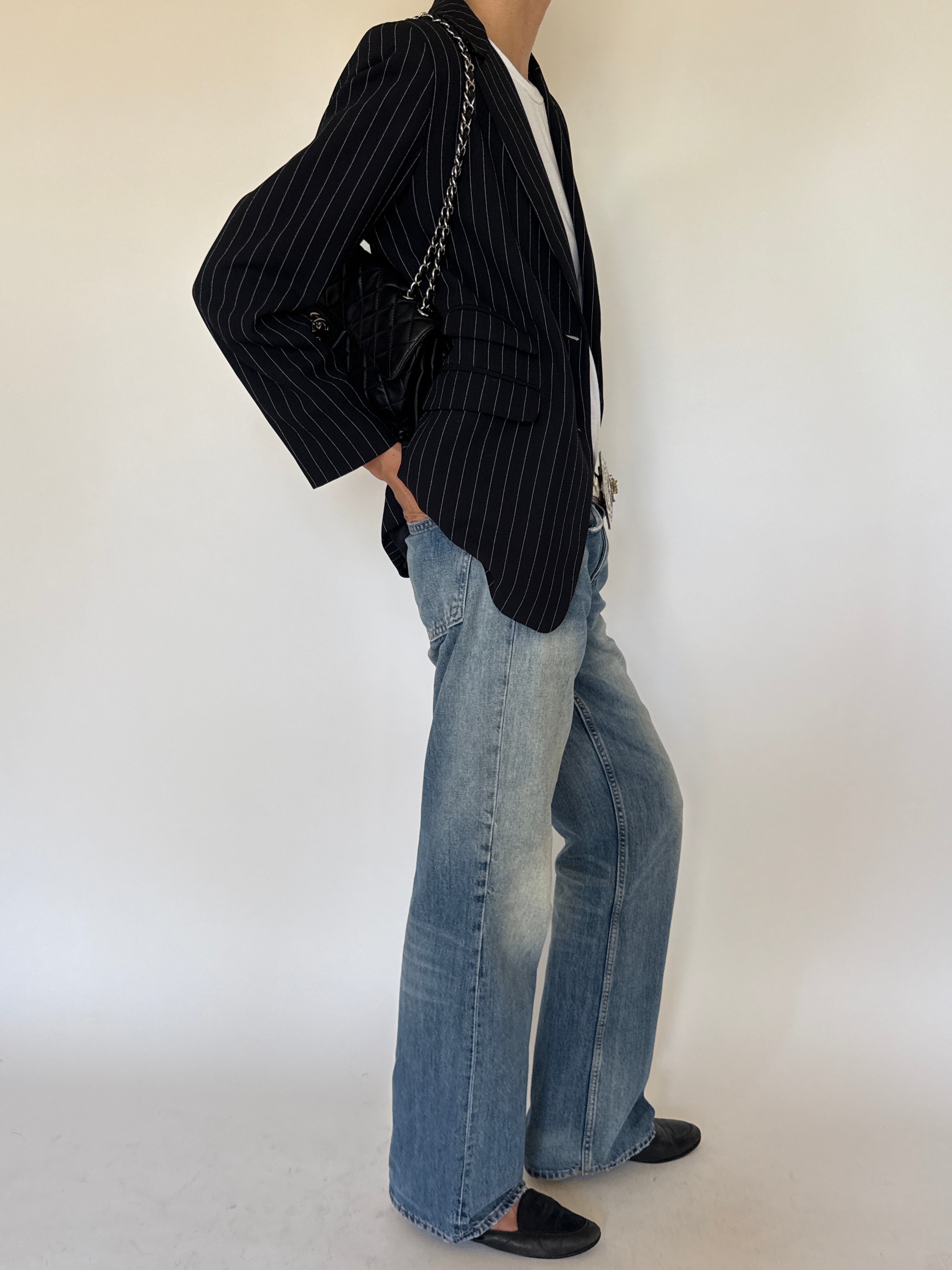 Vintage Pinstripe Blazer Black 6689