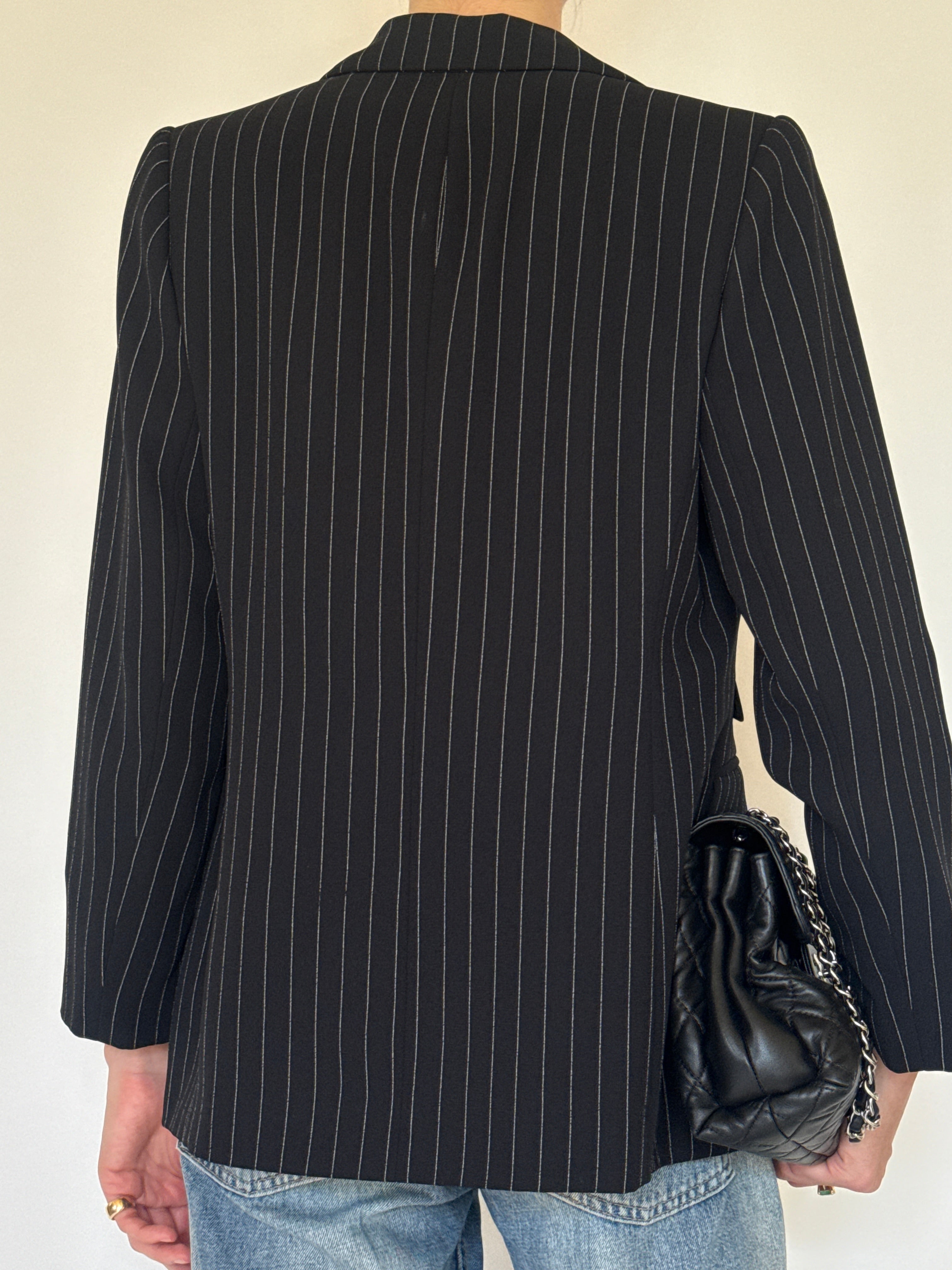 Vintage Pinstripe Blazer Black 6689