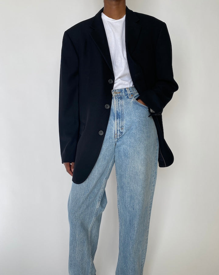 VINTAGE OVERSIZED BLACK WOOL BLAZER 3892