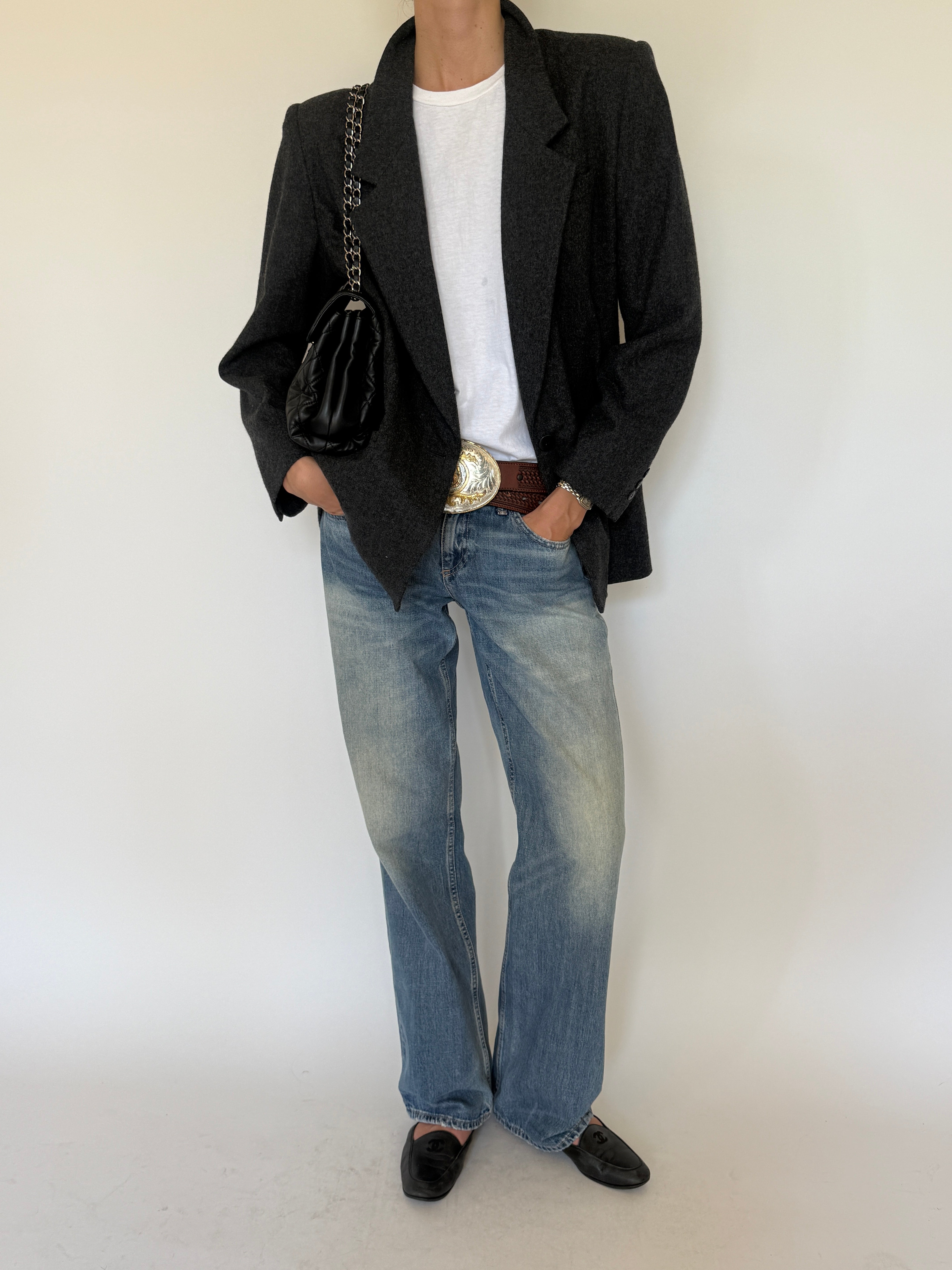 Vintage grey wool blazer front view