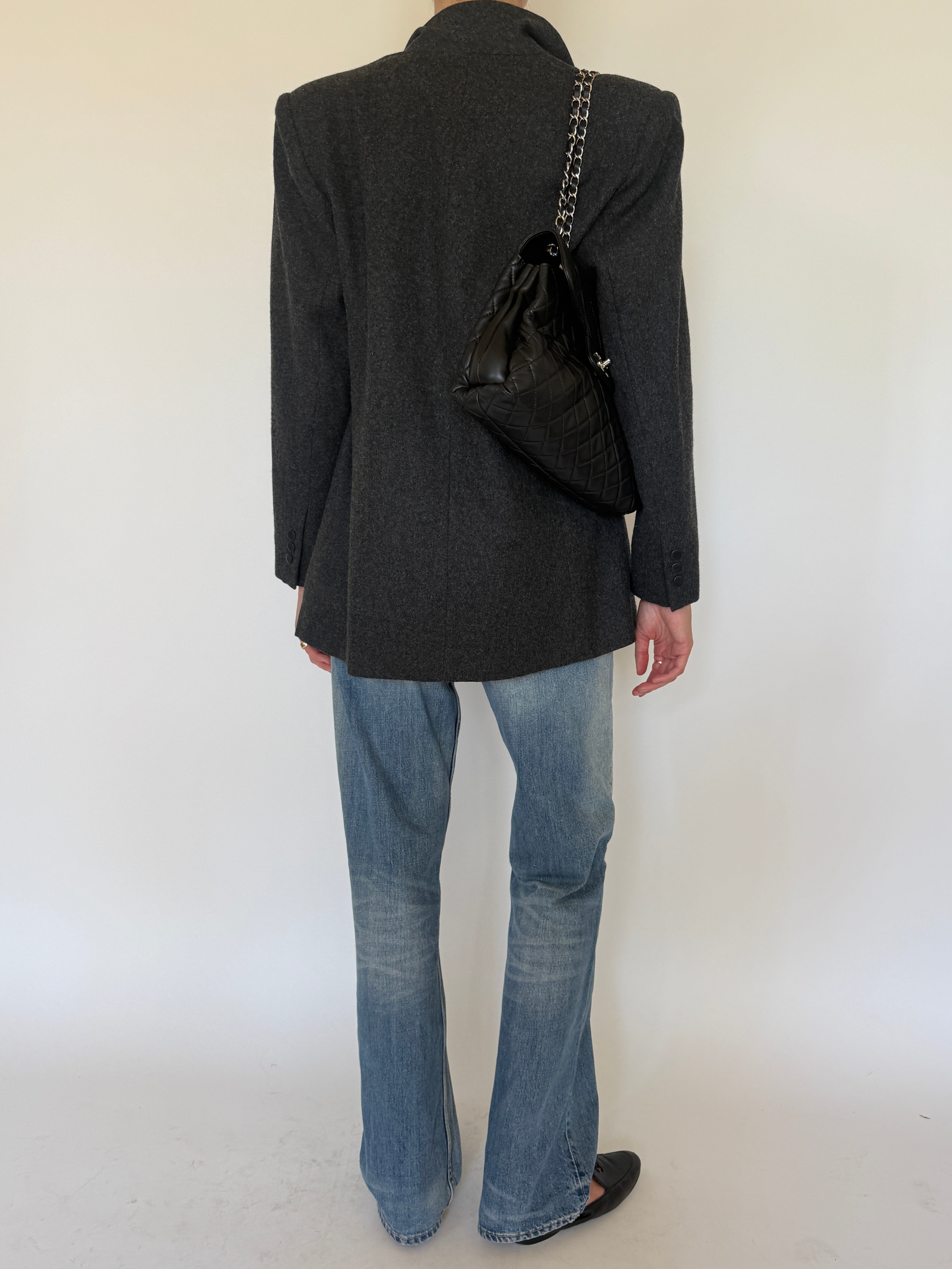Vintage grey wool blazer back view