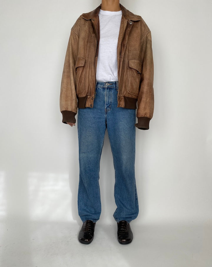 VINTAGE OVERSIZED BROWN LEATHER JACKET 2465