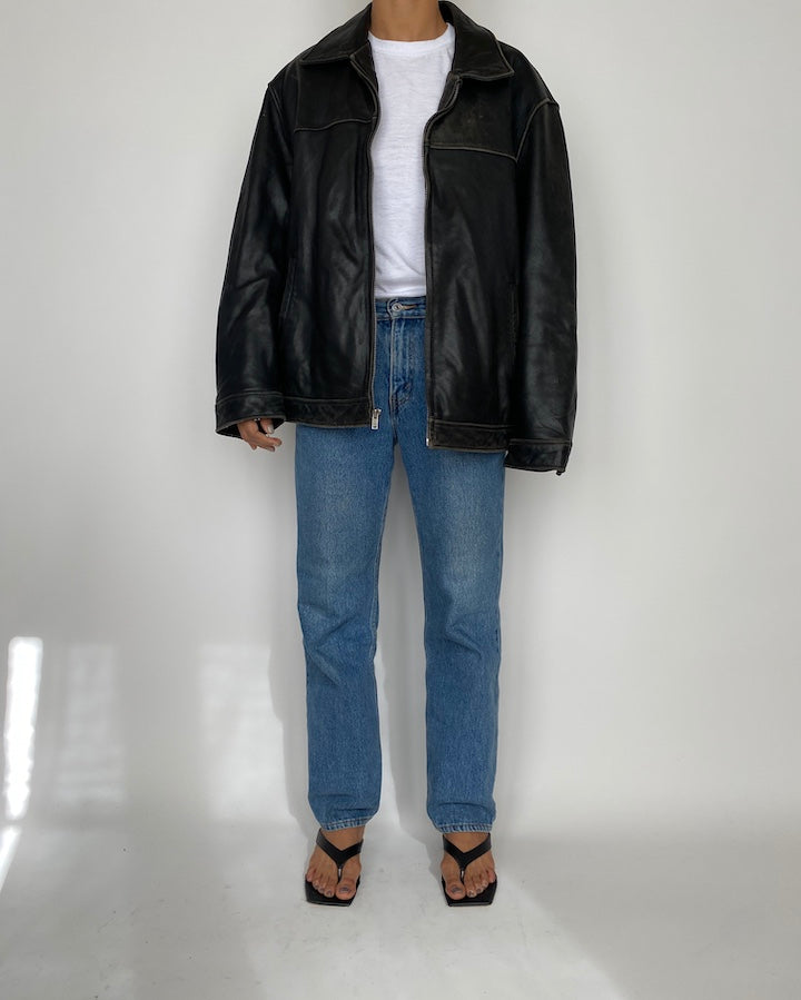 VINTAGE OVERSIZED BLACK LEATHER JACKET 2466