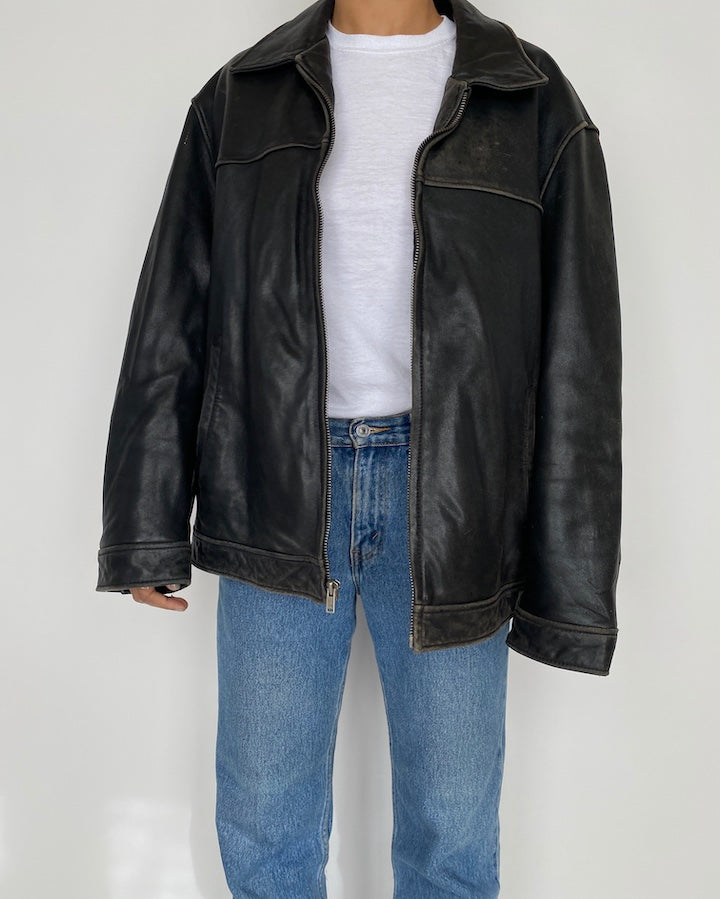 VINTAGE OVERSIZED BLACK LEATHER JACKET 2466
