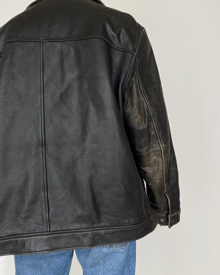 VINTAGE OVERSIZED BLACK LEATHER JACKET 2466