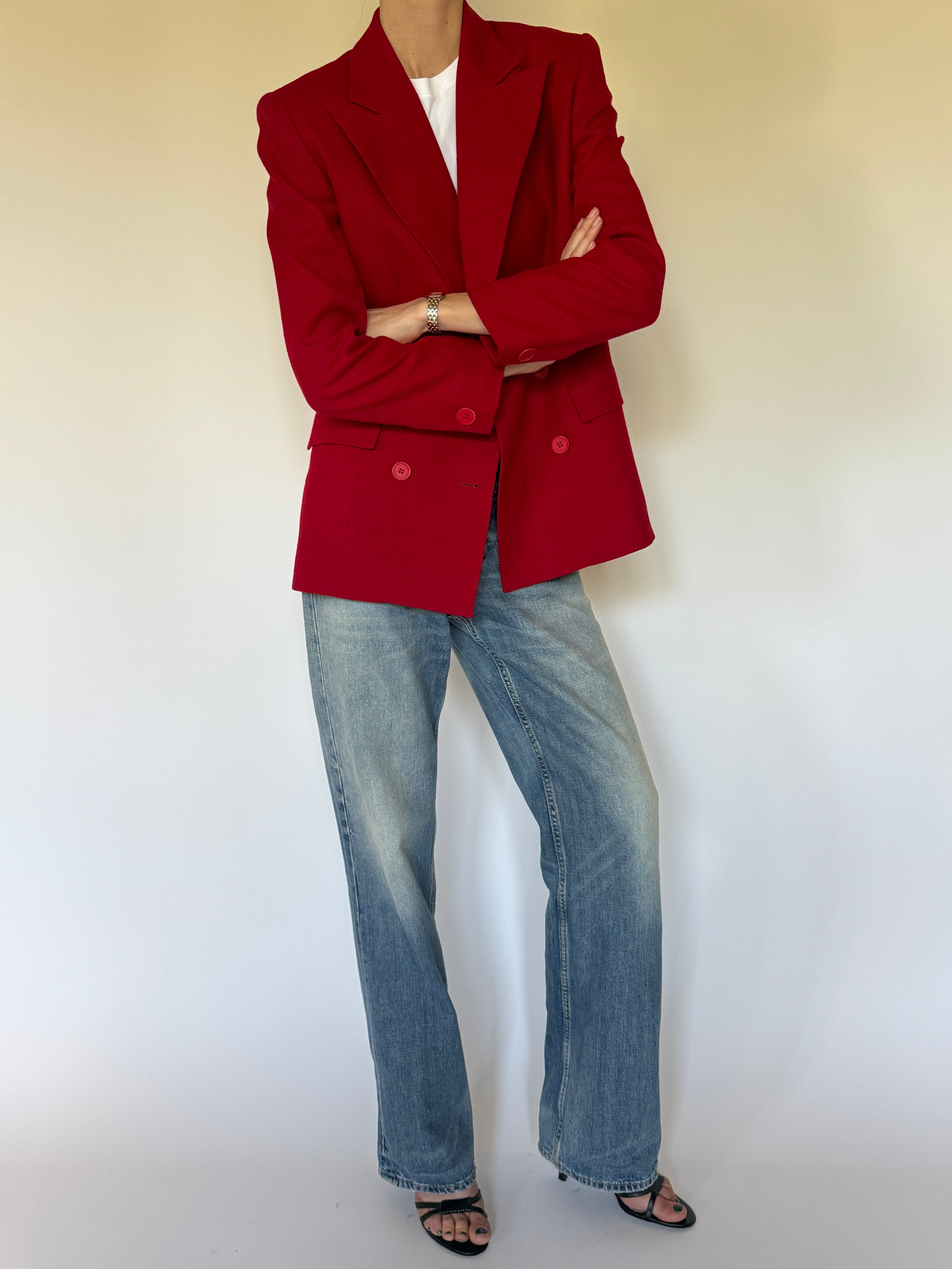 Vintage tailored wool blazer angled view