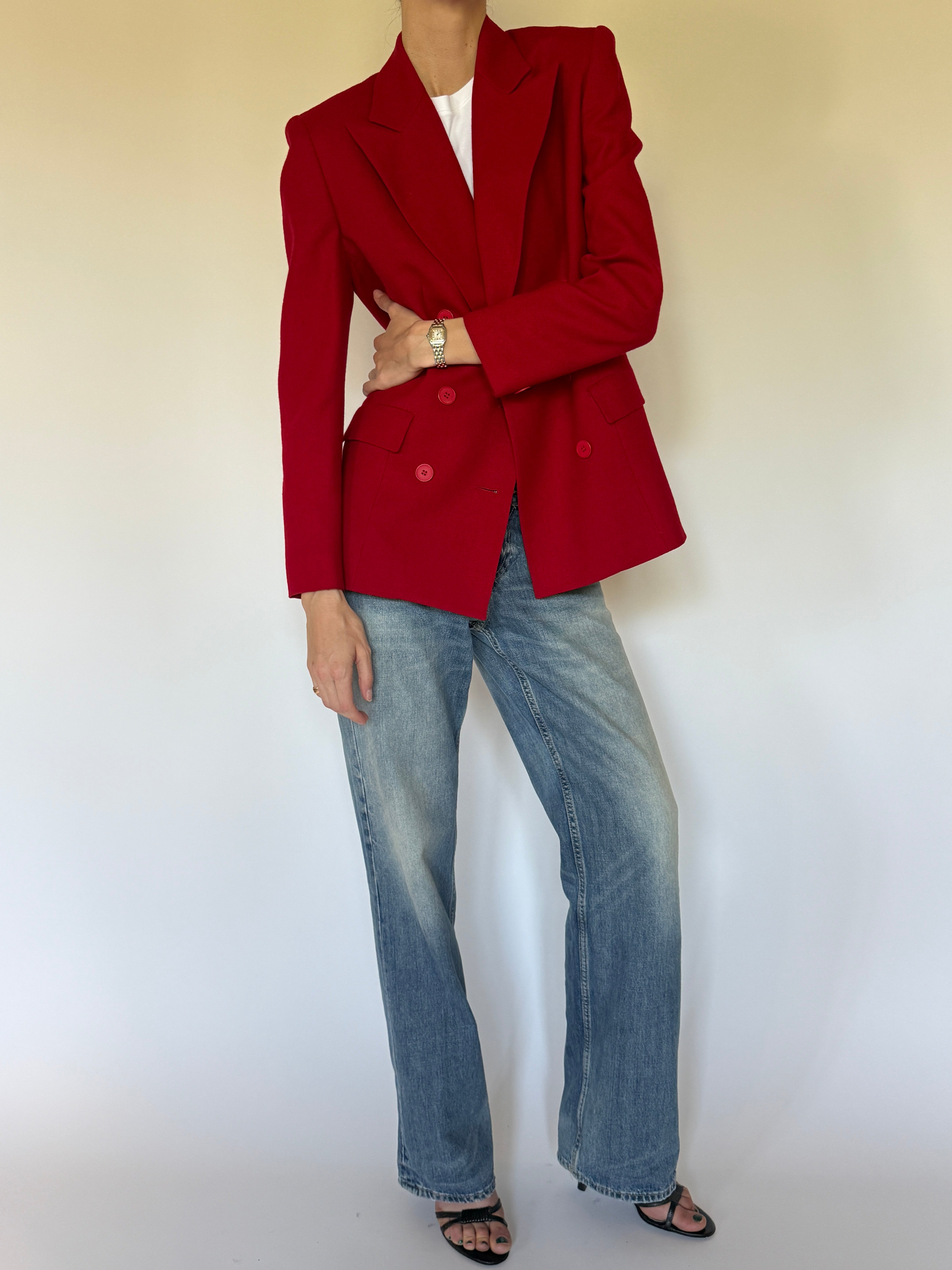 Vintage 100% wool red blazer side view