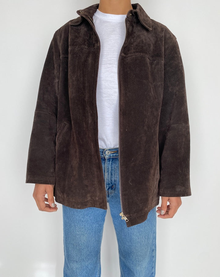 VINTAGE DARK BROWN SUEDE LEATHER JACKET 2467