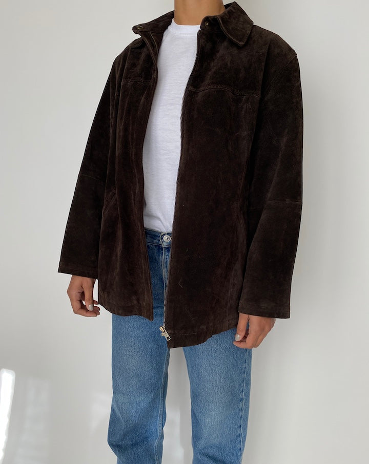VINTAGE DARK BROWN SUEDE LEATHER JACKET 2467