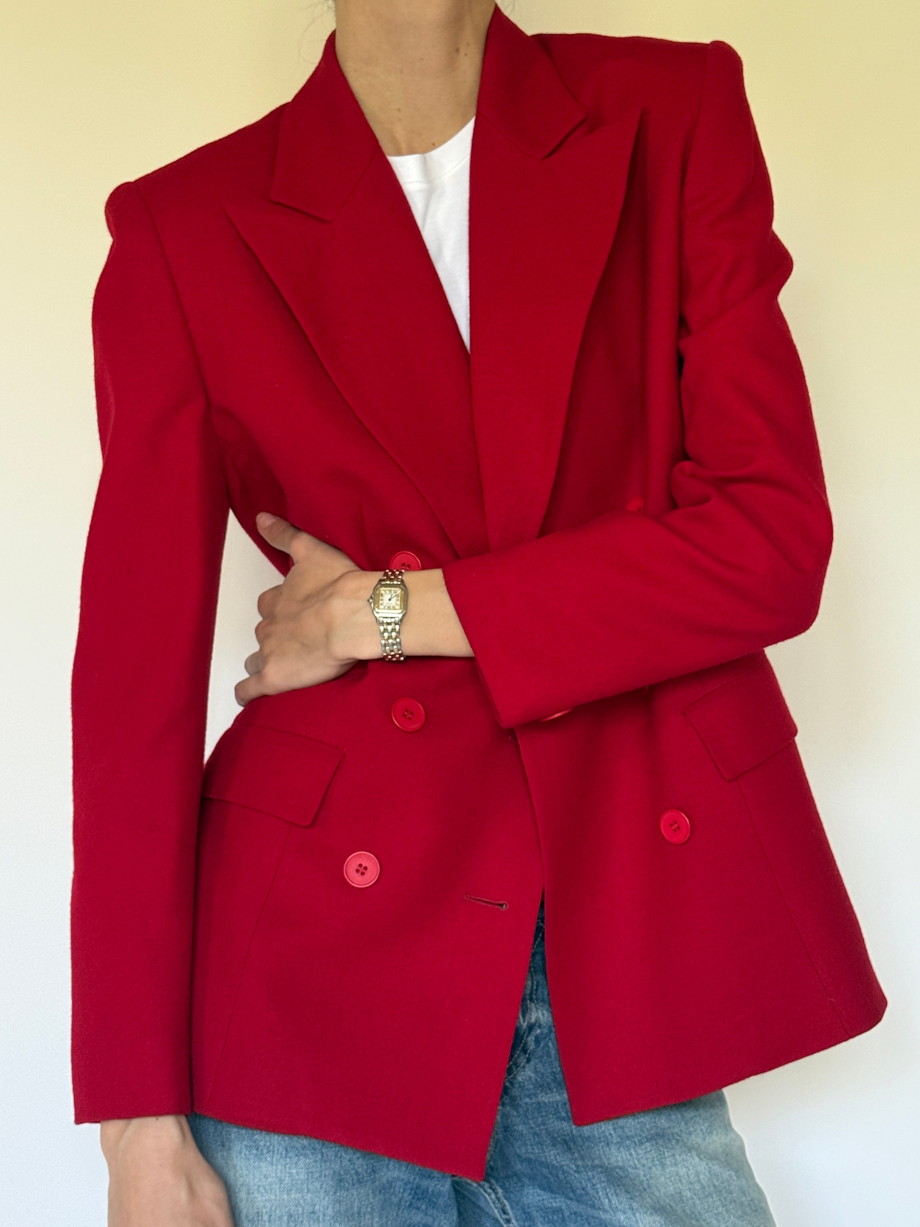 Vintage 100% wool red blazer front view