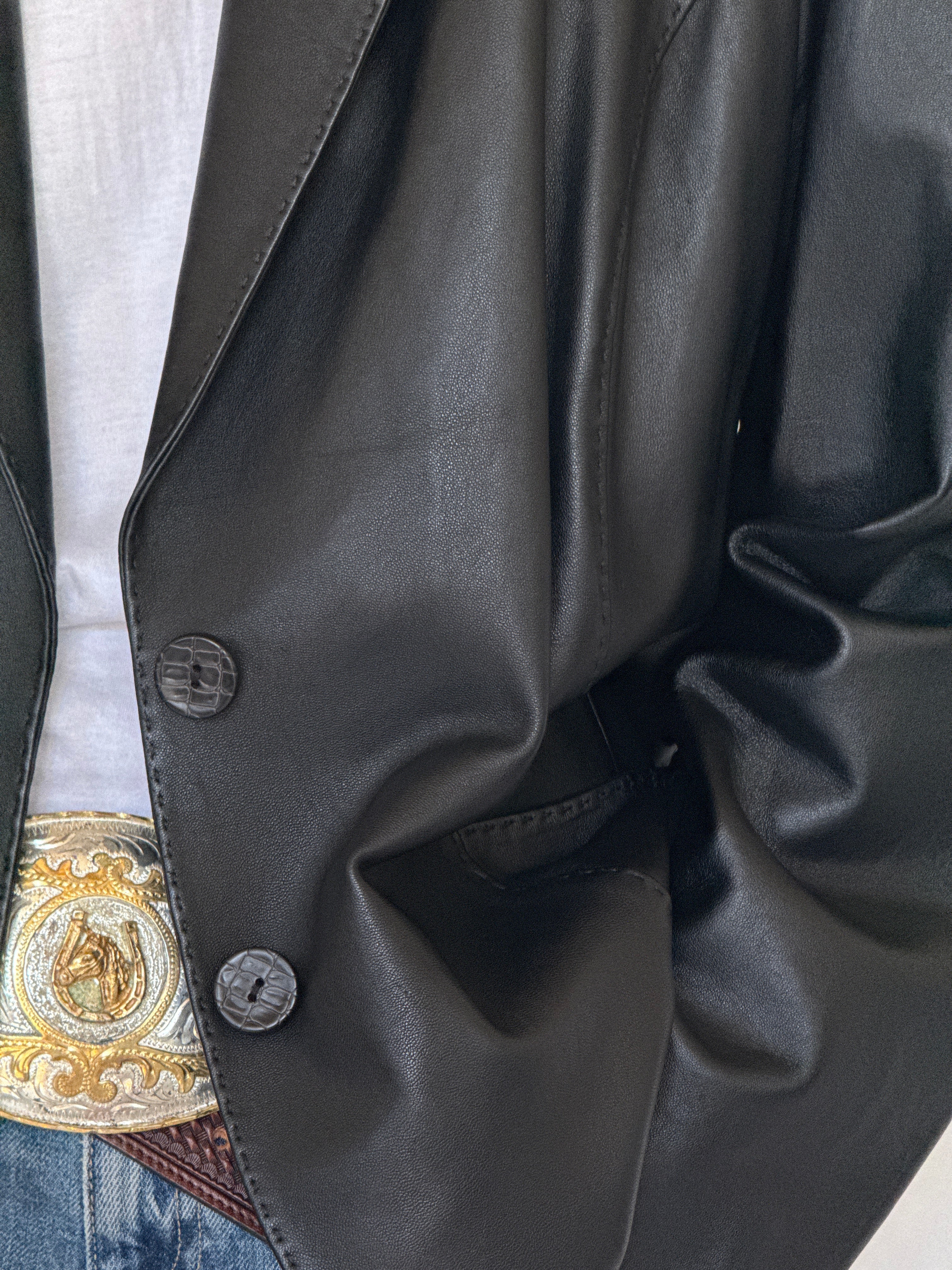 Vintage black leather blazer button detail