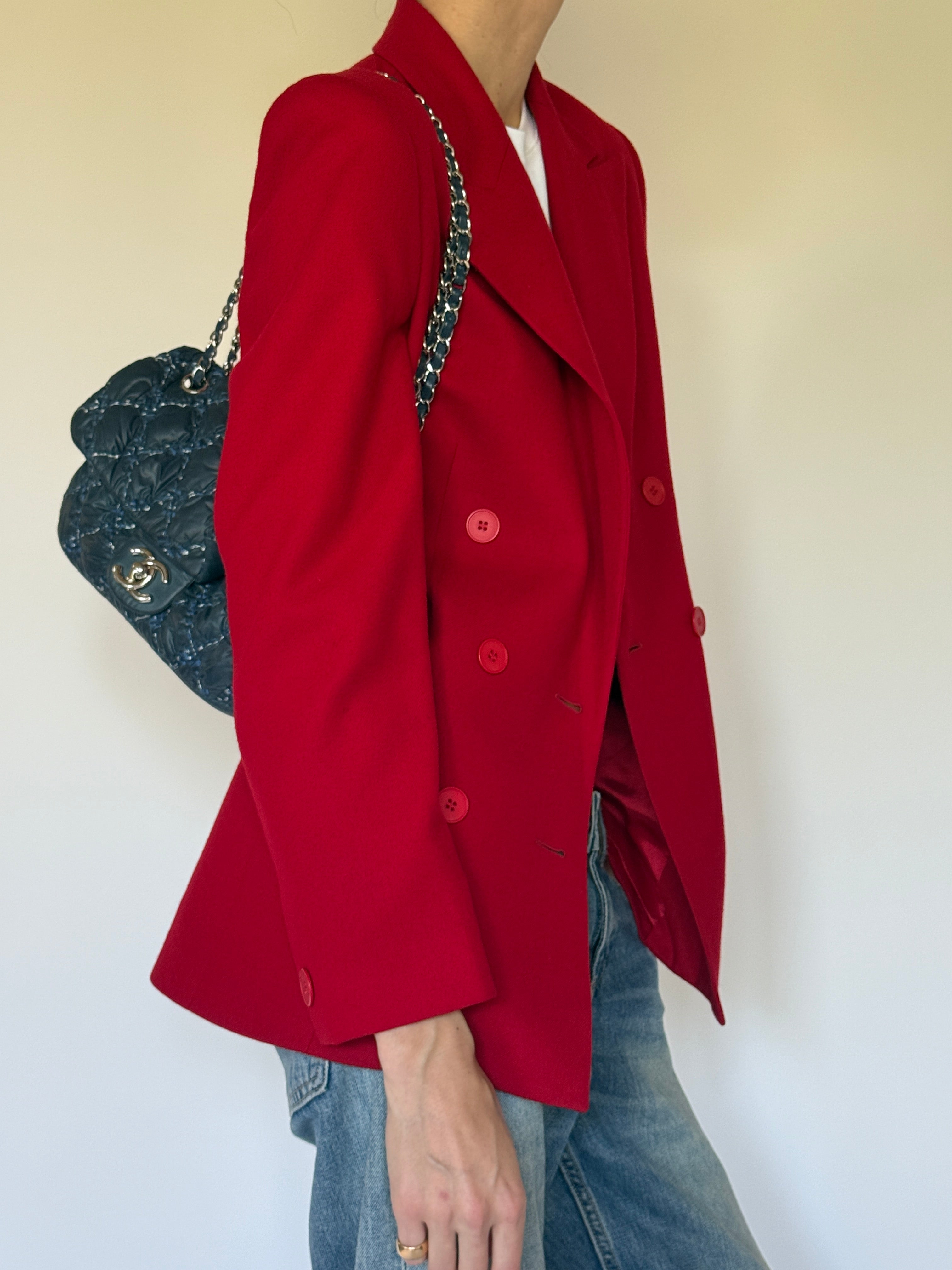 Vintage 100% wool red blazer side view