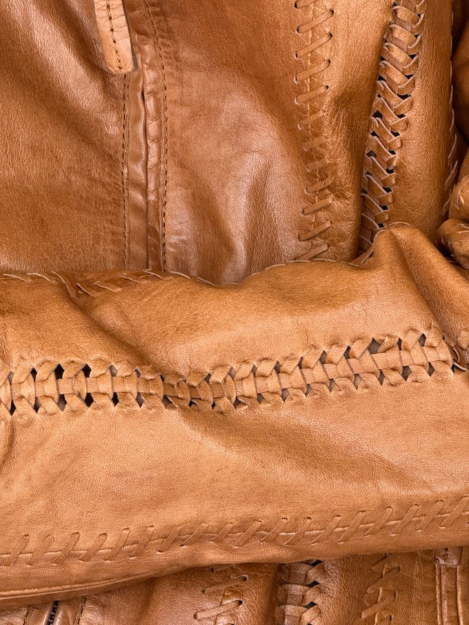 Vintage Leather Jacket with Stitch Detailing Camel 6061