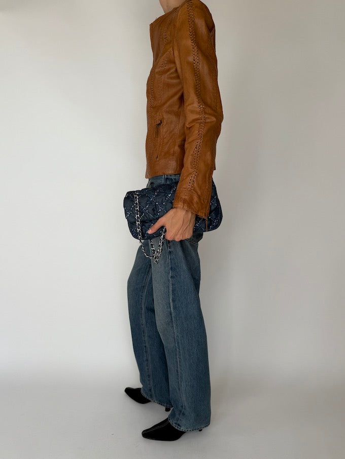 Vintage Leather Jacket with Stitch Detailing Camel 6061