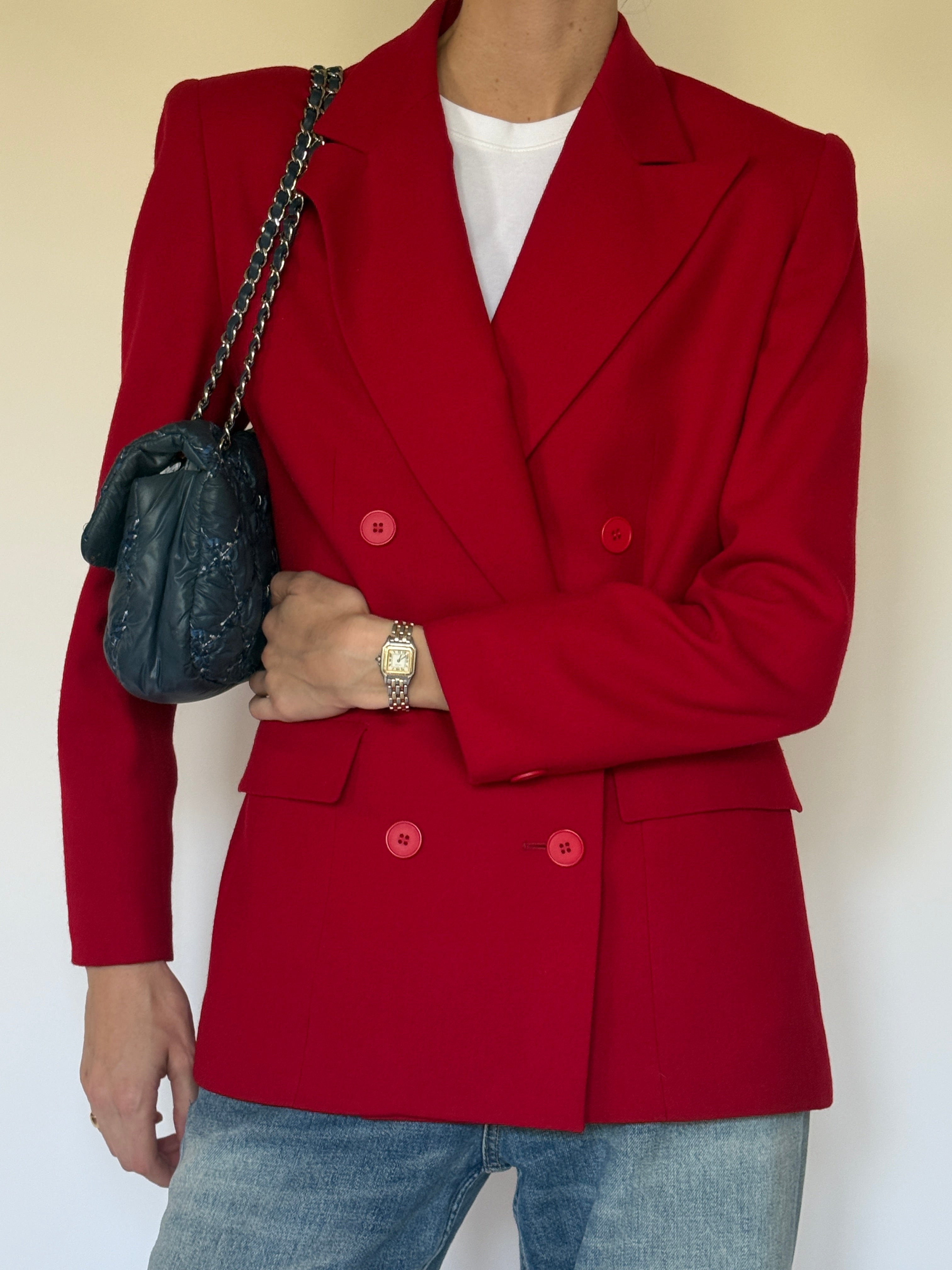 Vintage 100% wool red blazer front view