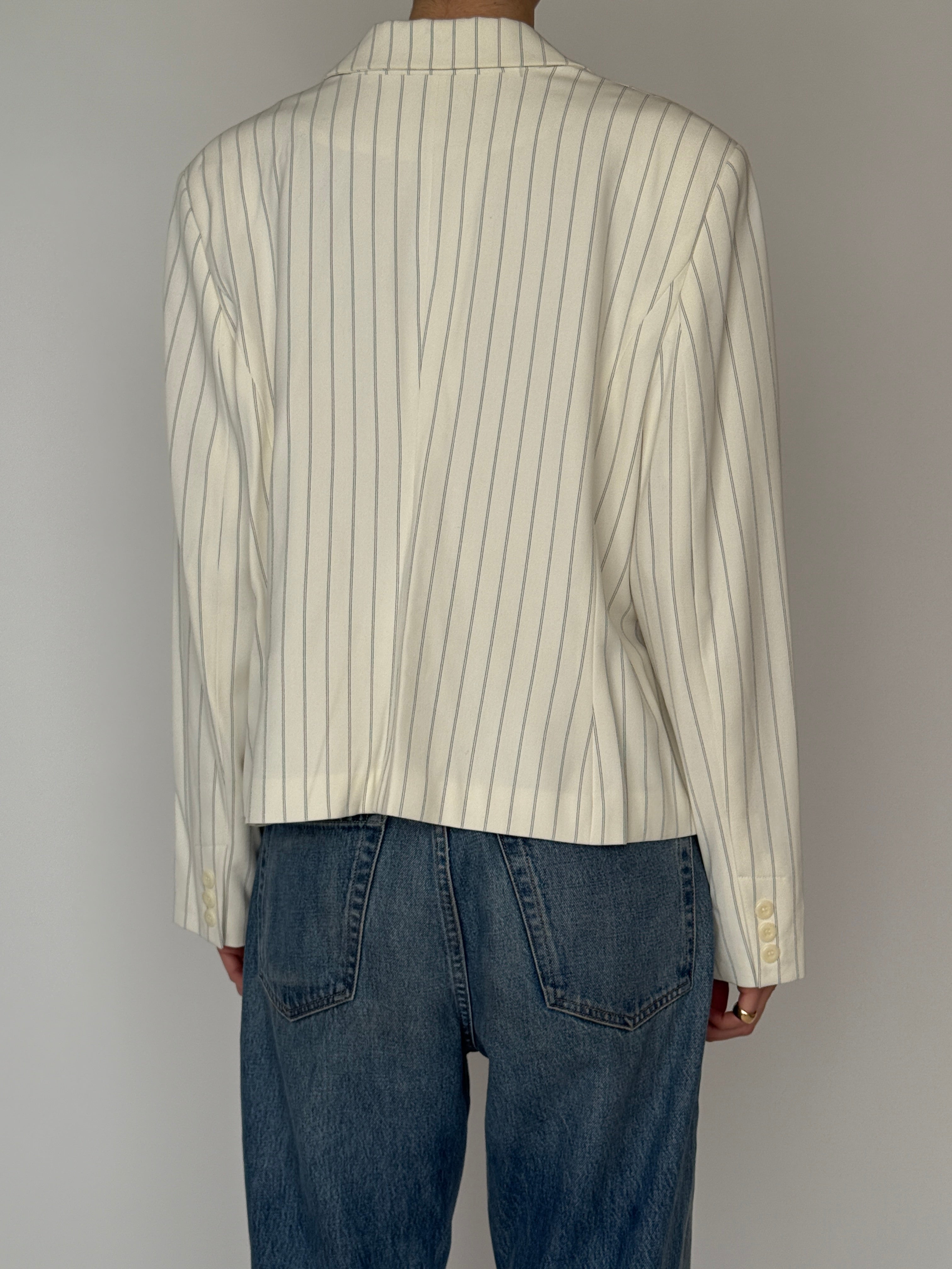 Vintage white pinstripe cropped blazer back view detail