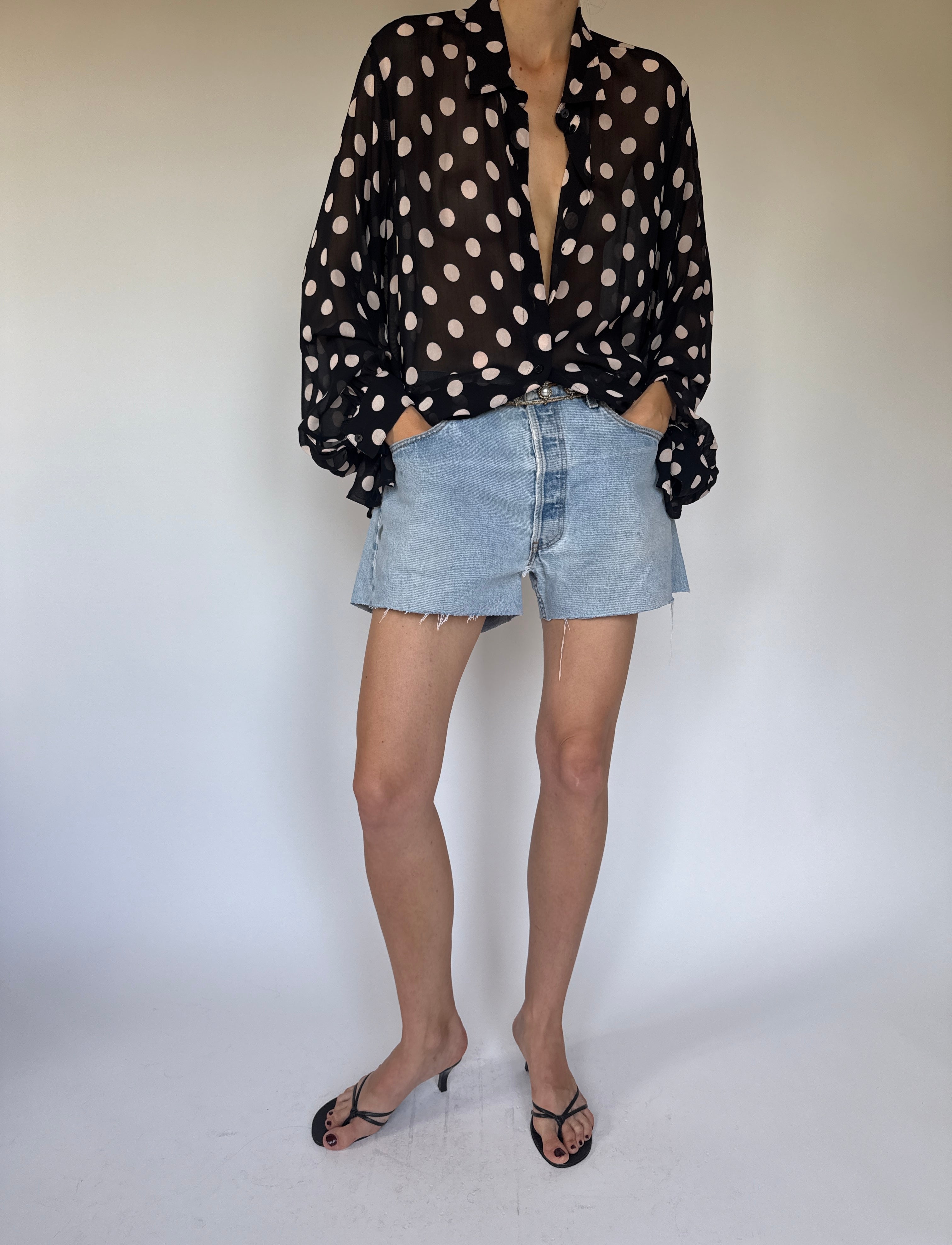 Vintage polka-dot blouse black & white 6359