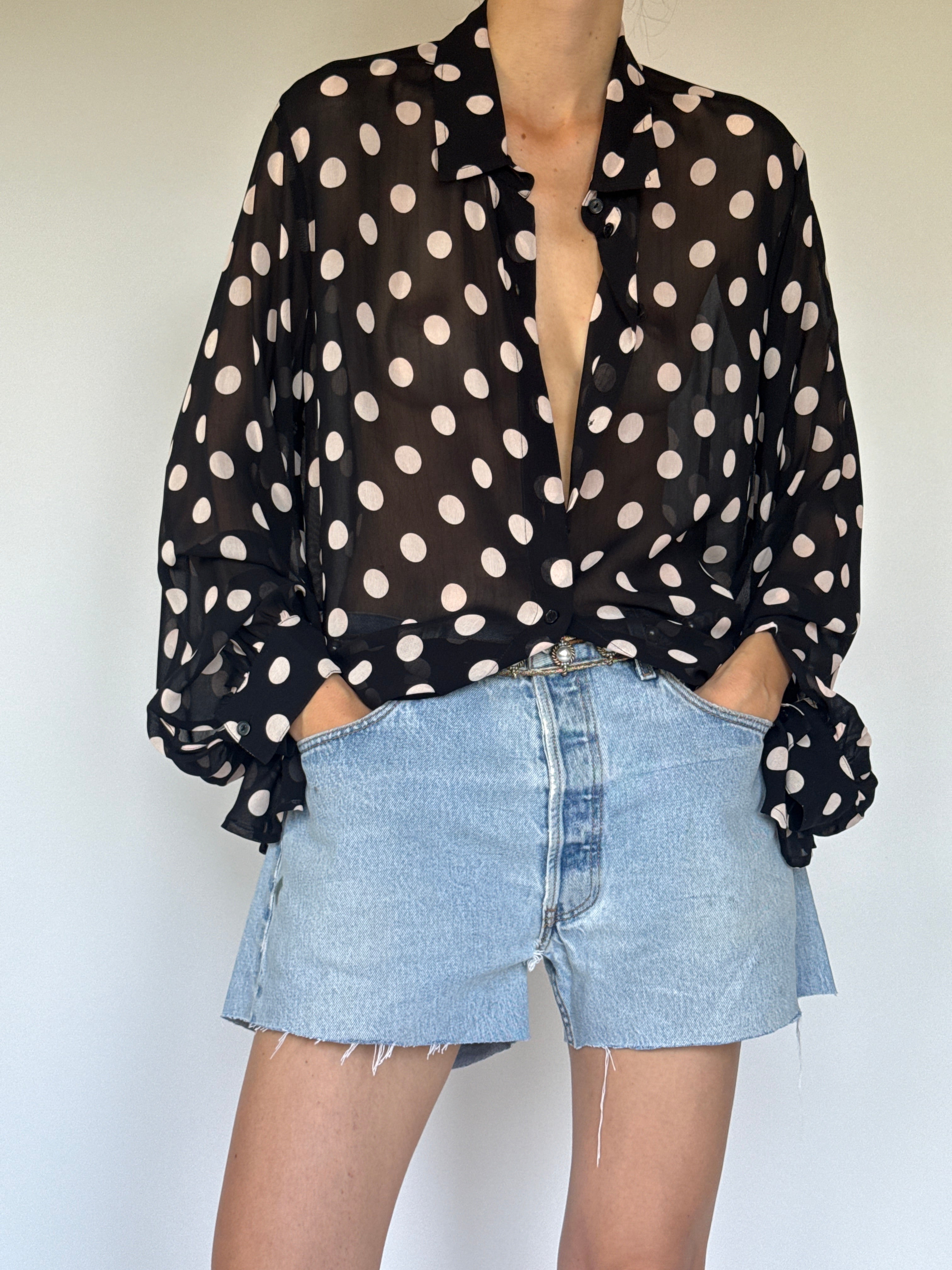 Vintage polka-dot blouse black & white 6359