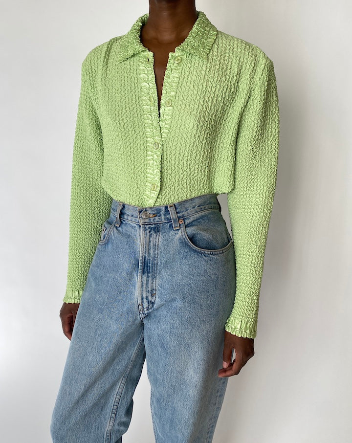 VINTAGE GREEN PLEATED BLOUSE 3901