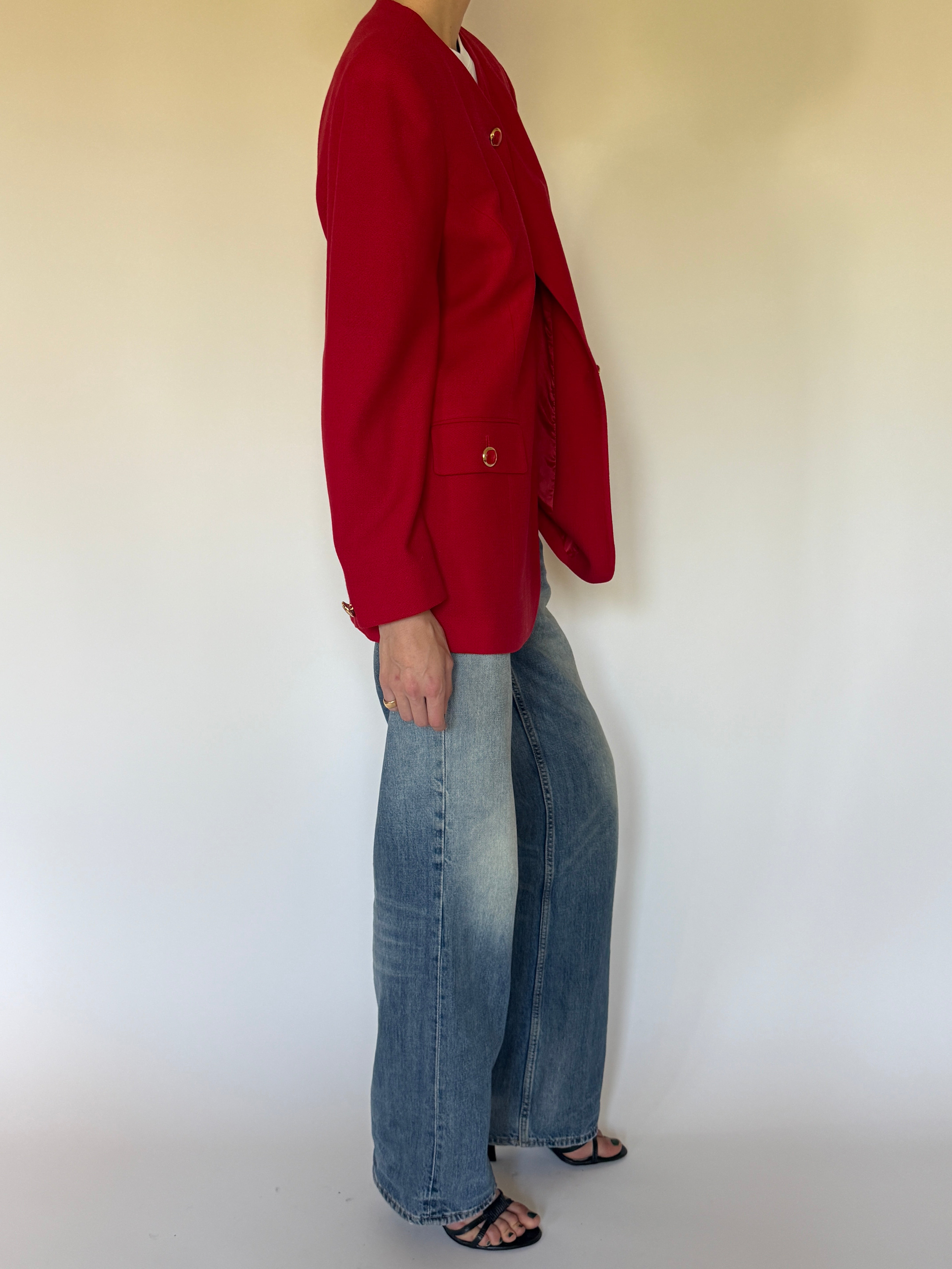 Vintage red wool jacket side view