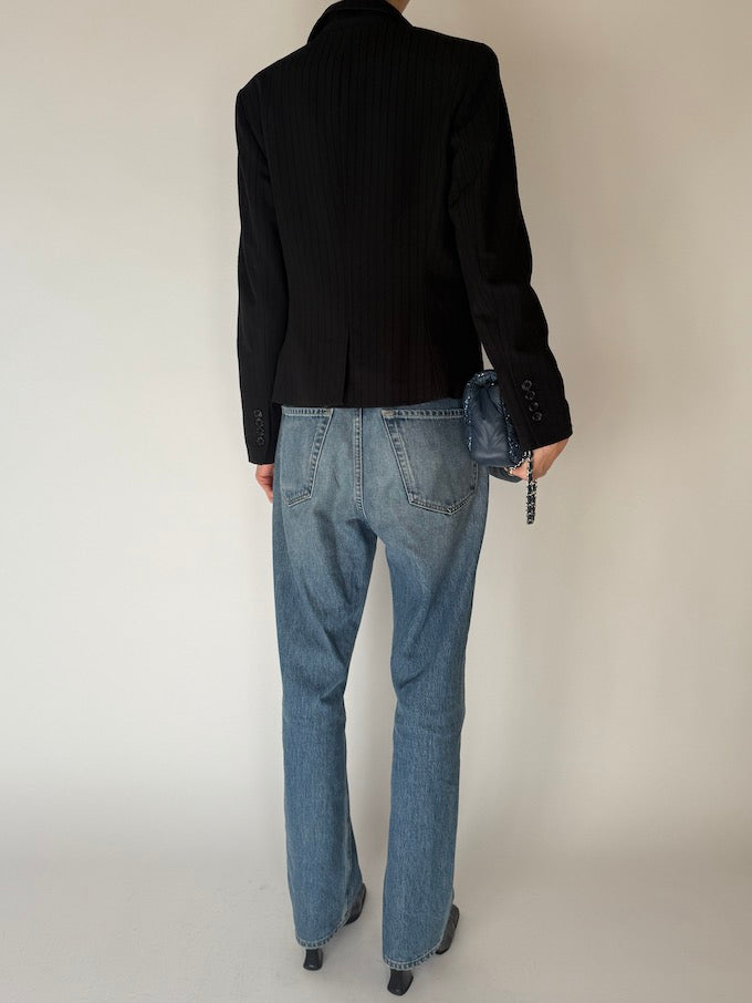 Vintage Black Tailored Pinstripe Blazer 6672