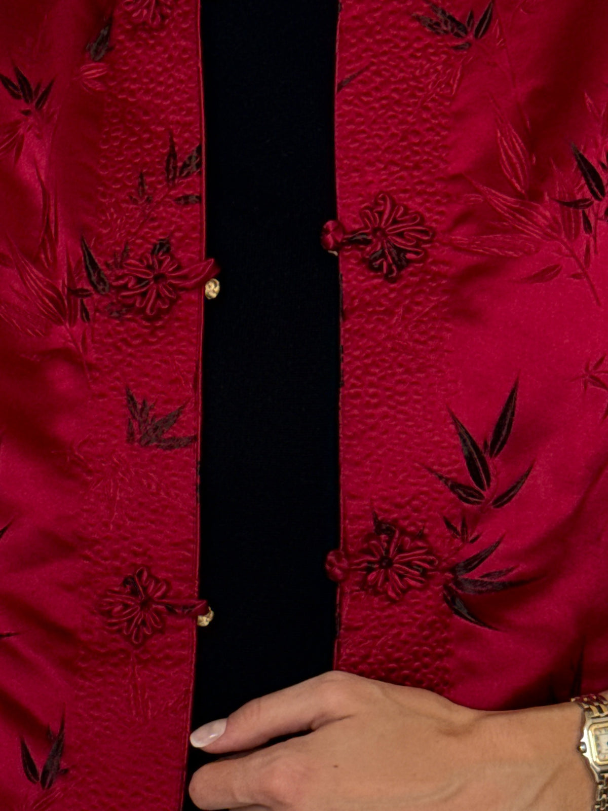 Vintage Reversible Ruby Red & Champagne Gold Brocade Jacket 8420