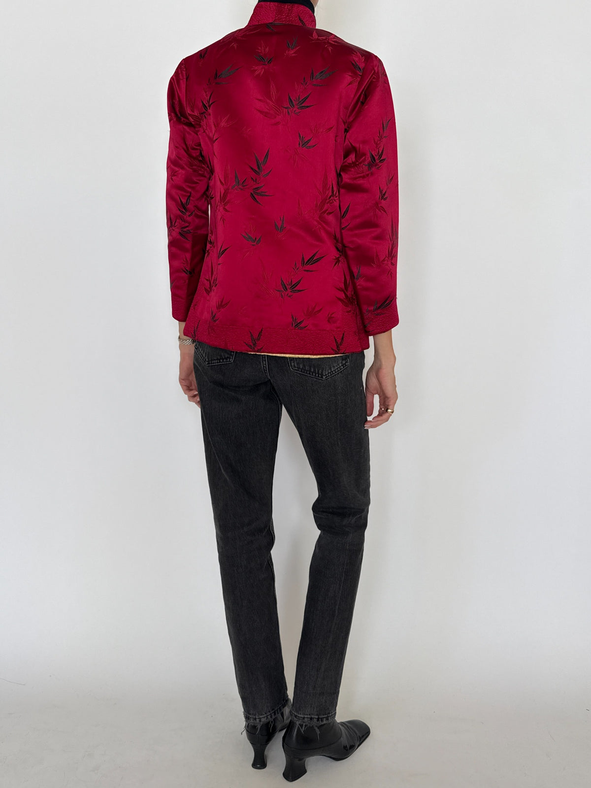 Vintage Reversible Ruby Red & Champagne Gold Brocade Jacket 8420