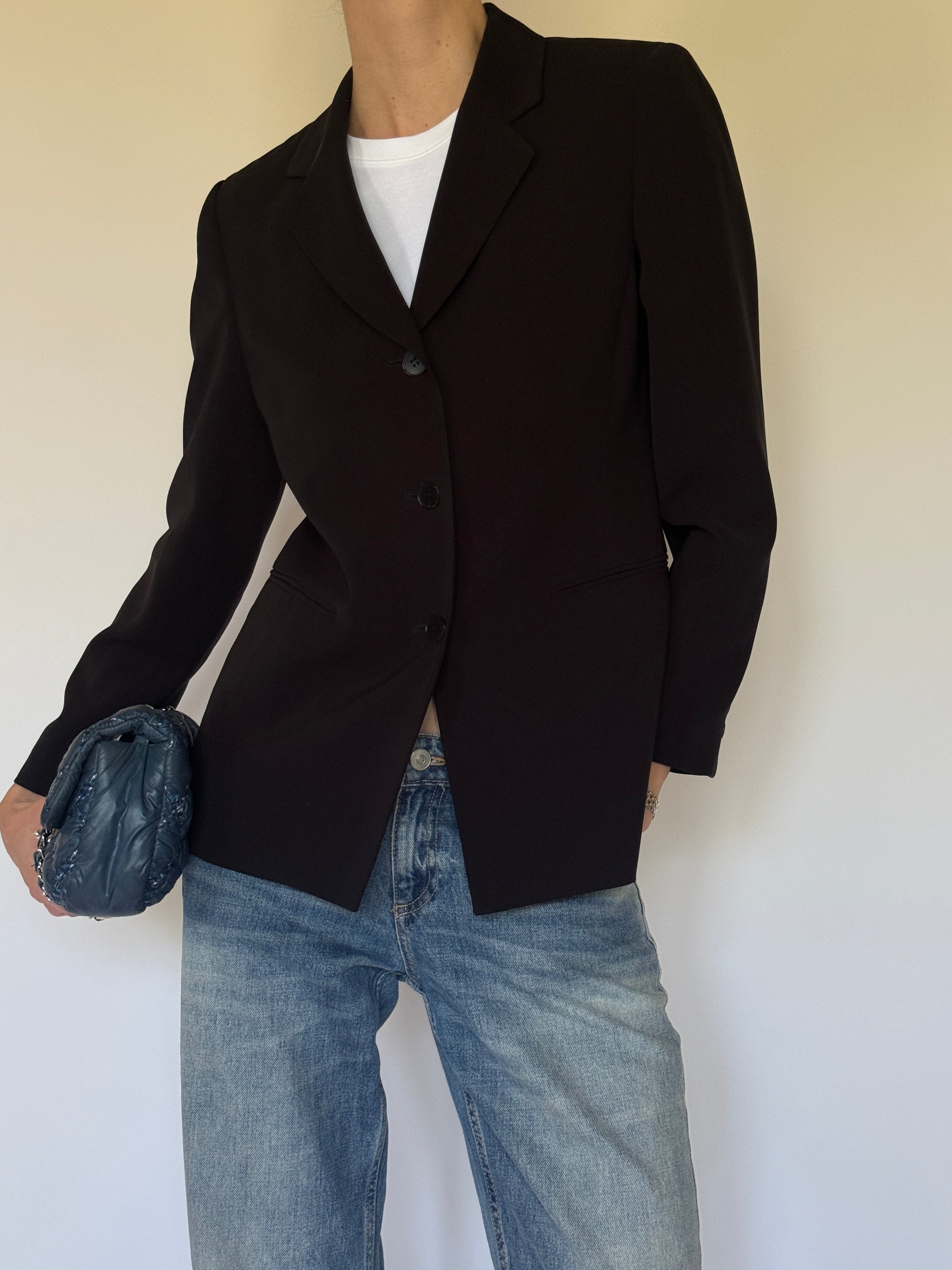 Vintage black tailored blazer front view