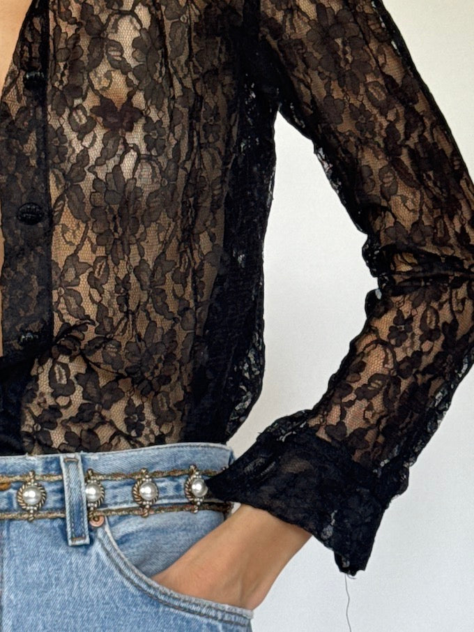 Vintage lace top in black 6361