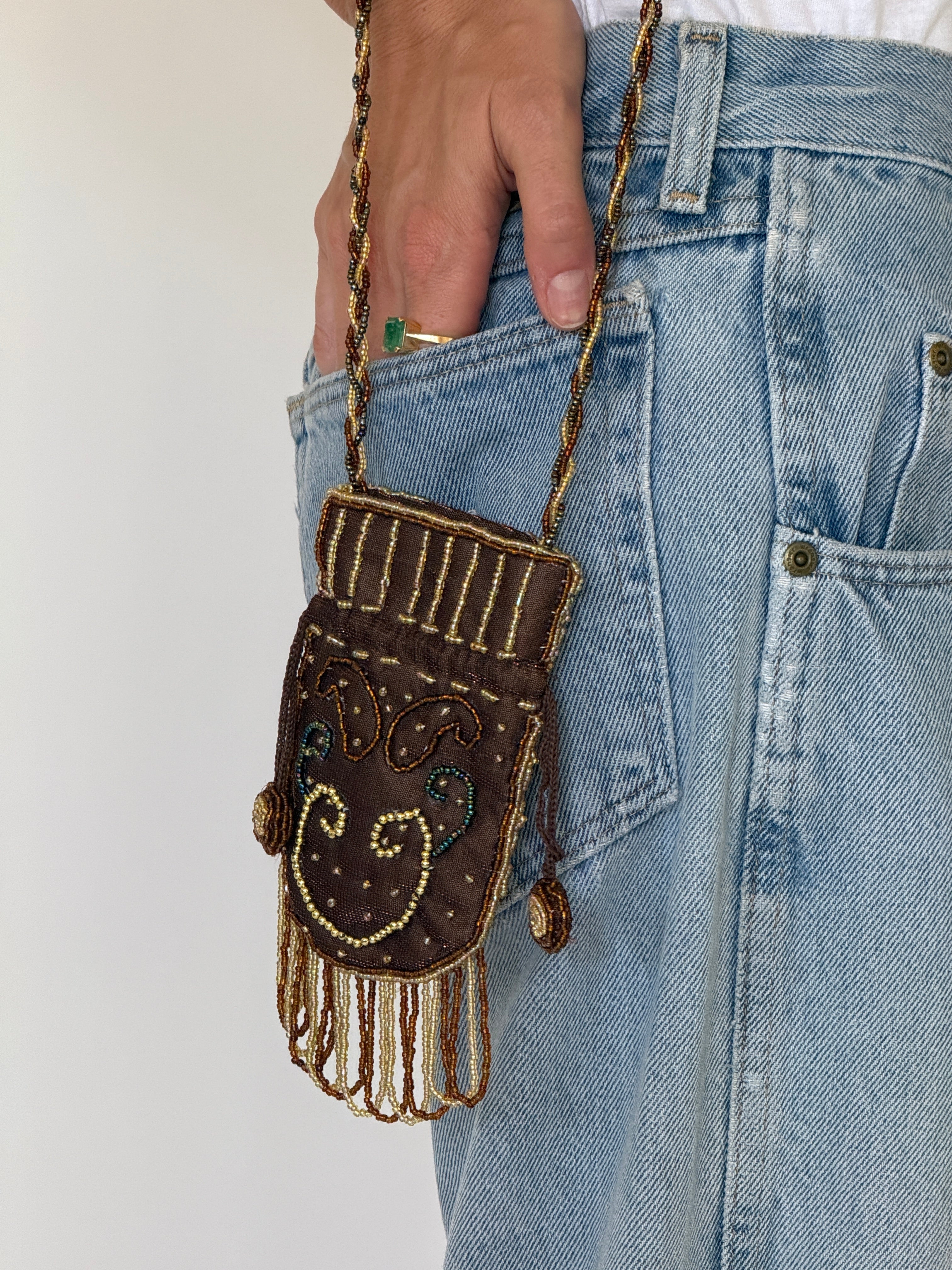 Vintage beaded potli bag front view