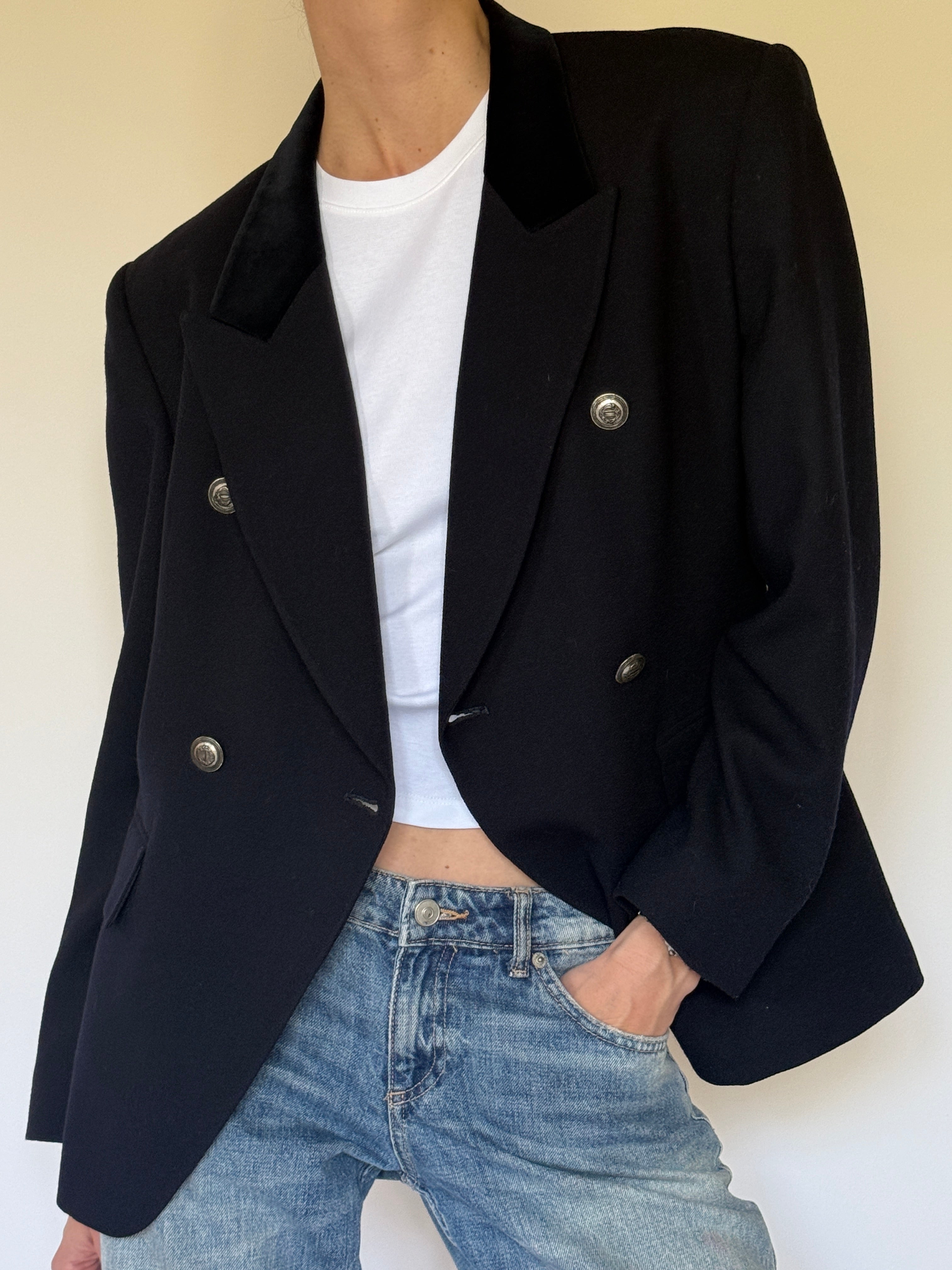 Vintage black wool blazer front view