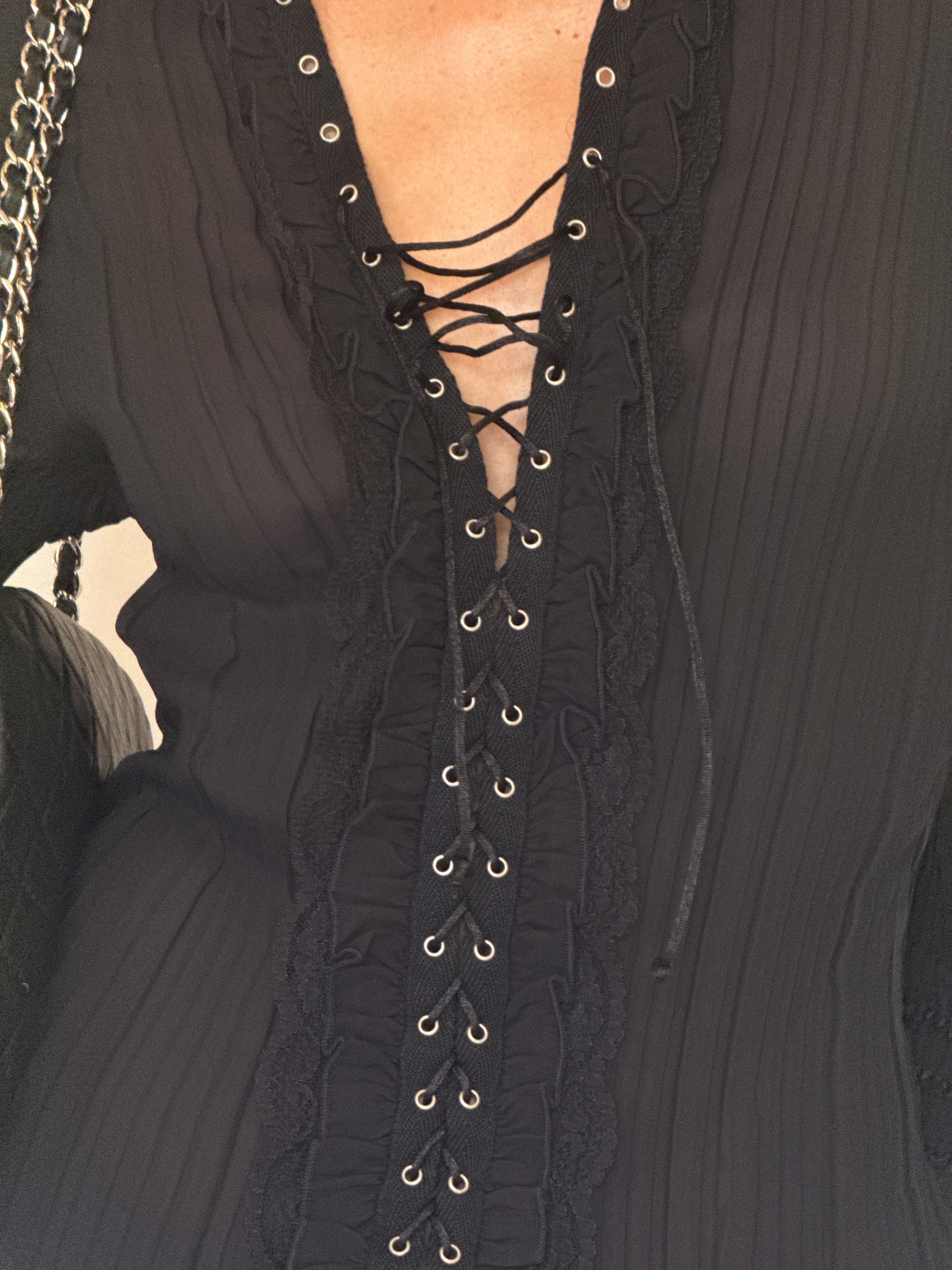 Vintage black blouse lace-up eyelet detail
