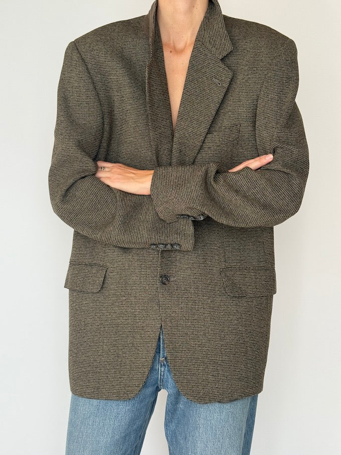 Vintage Wool-Blend Textured Blazer in Charcoal Brown 6160