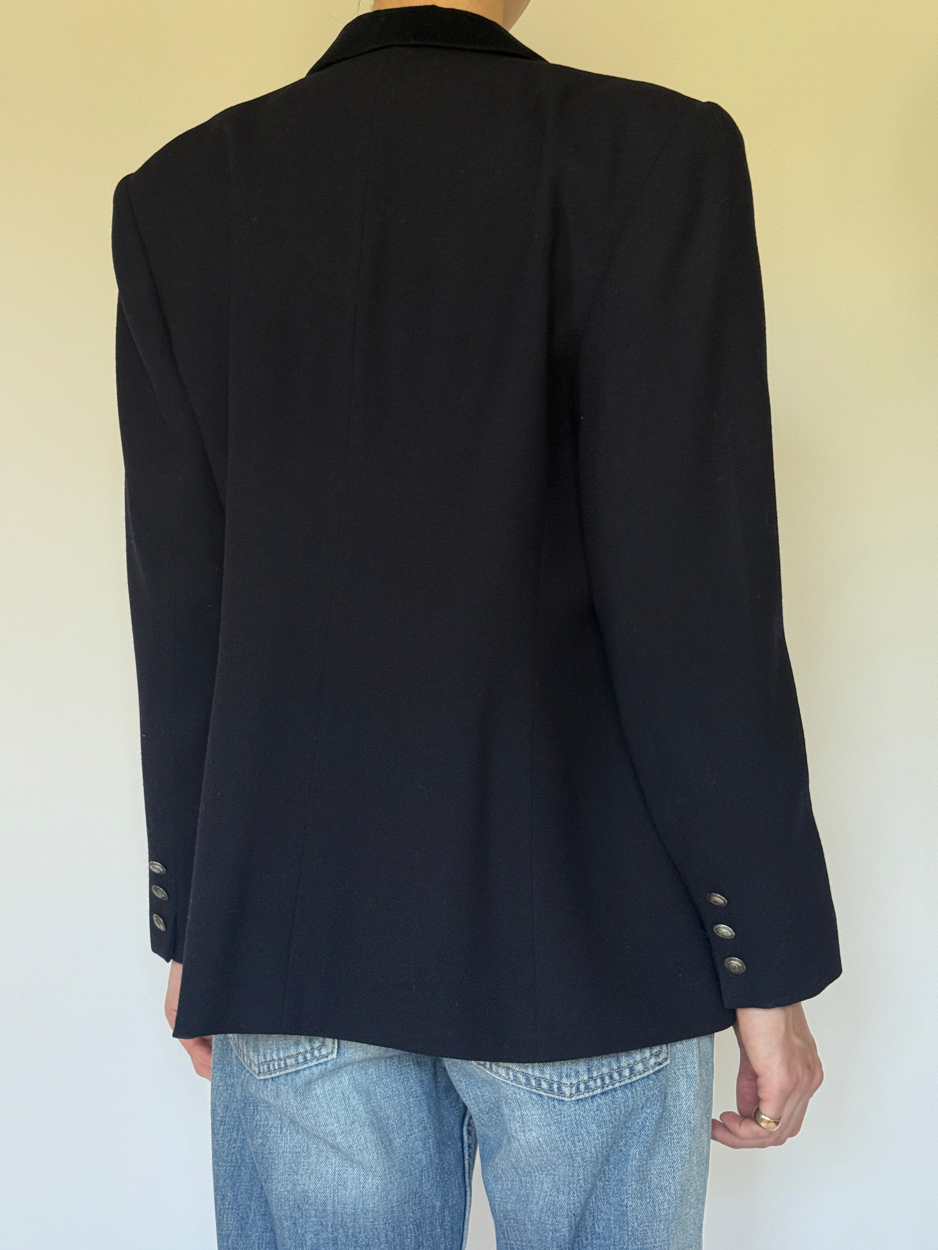 Vintage black wool blazer back view

