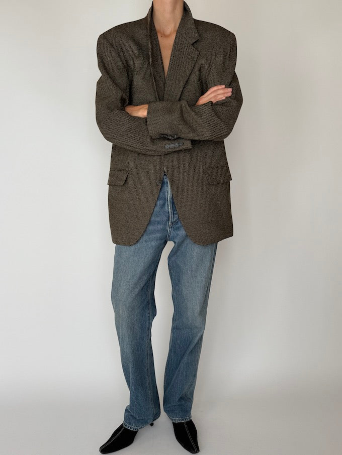 Vintage Wool-Blend Textured Blazer in Charcoal Brown 6160
